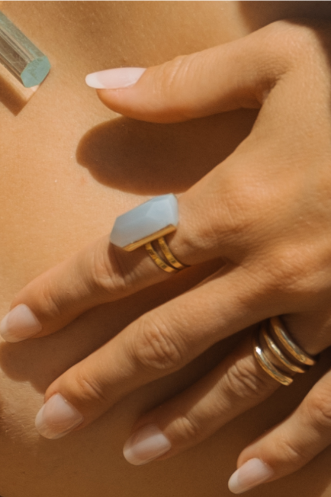 Chalcedony Double Ring - Cut