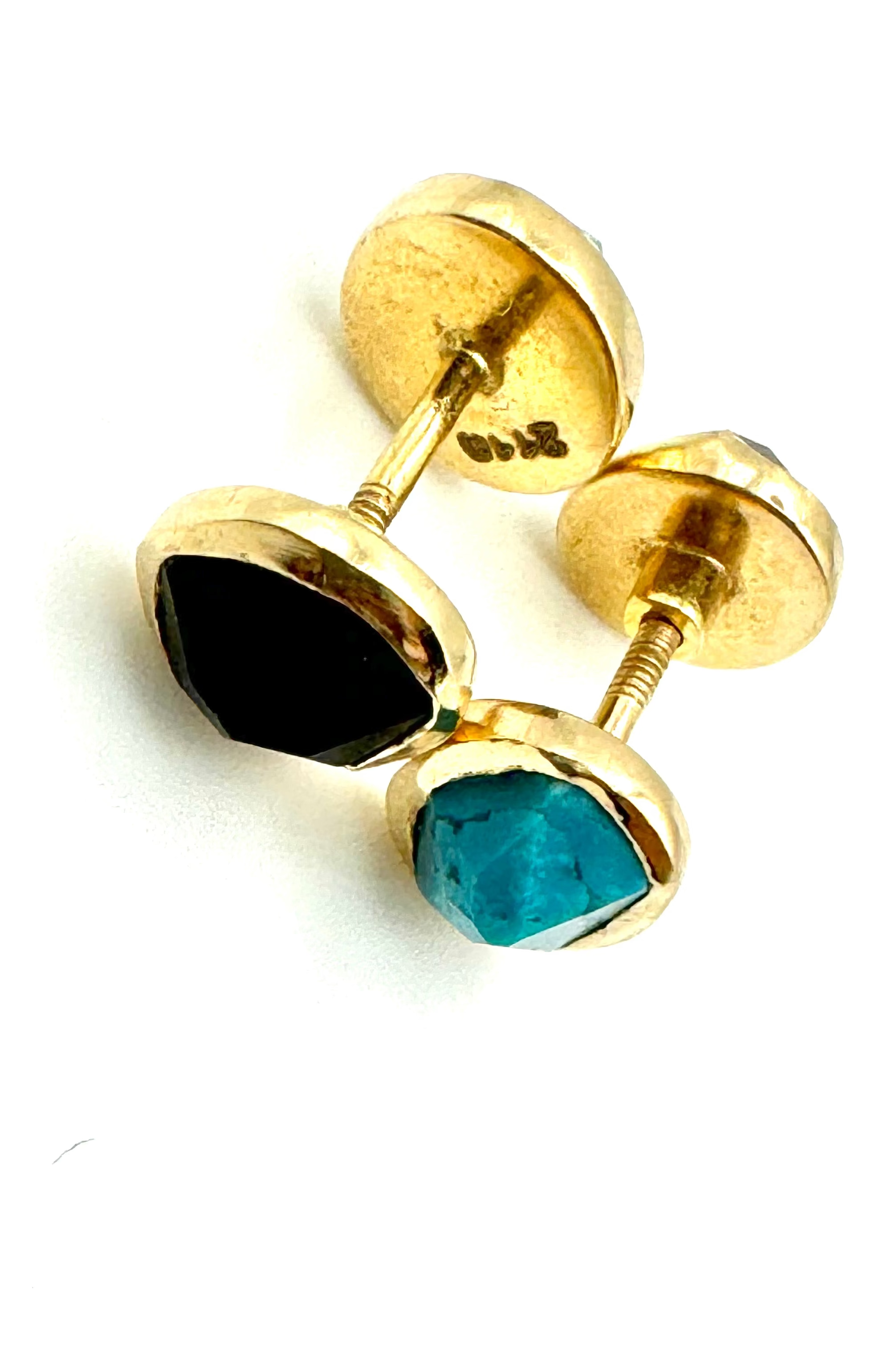 Classic Organic Turquoise & Black Onix Double Star Earrings-Y14k