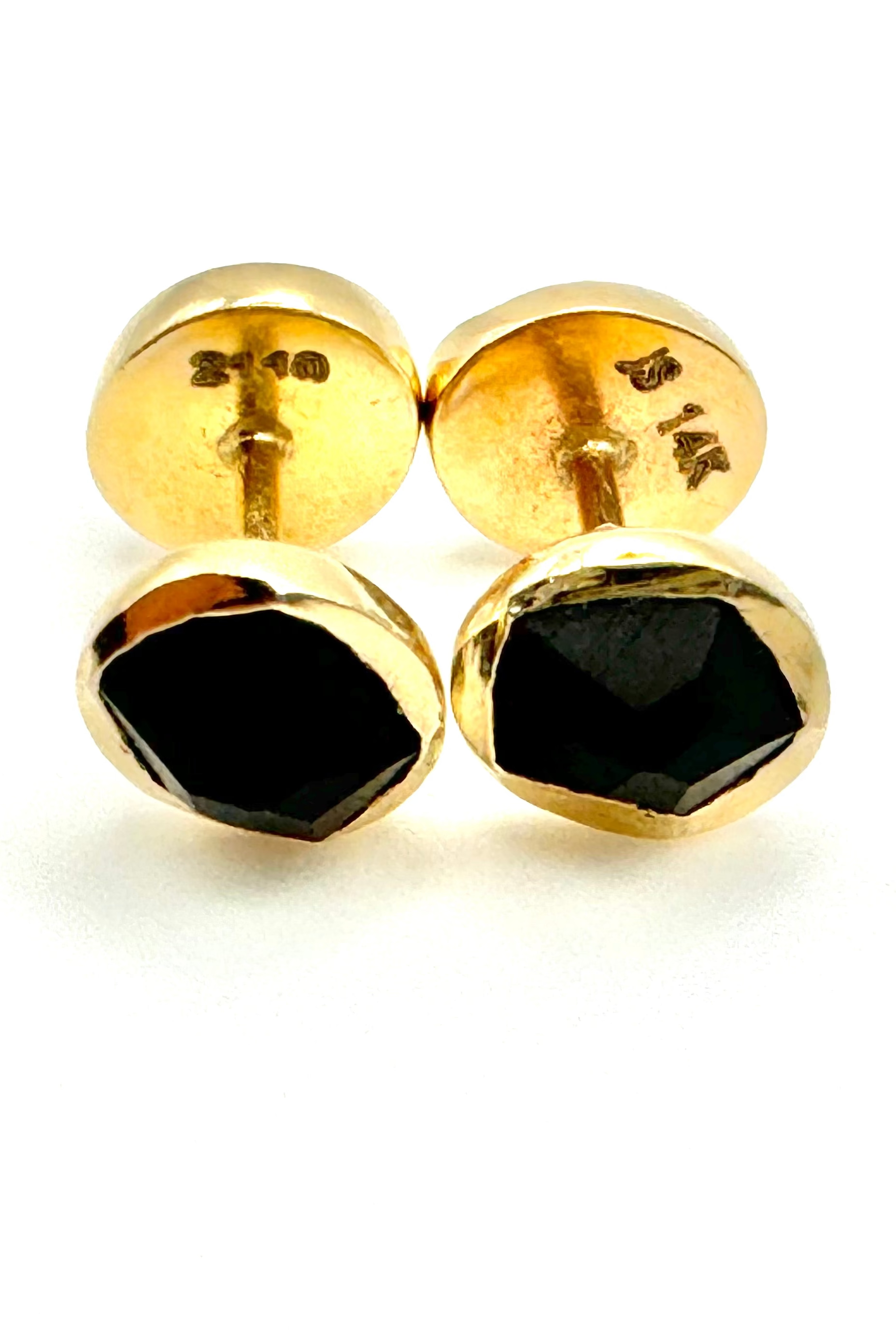 Classic Organic Turquoise & Black Onix Double Star Earrings-Y14k