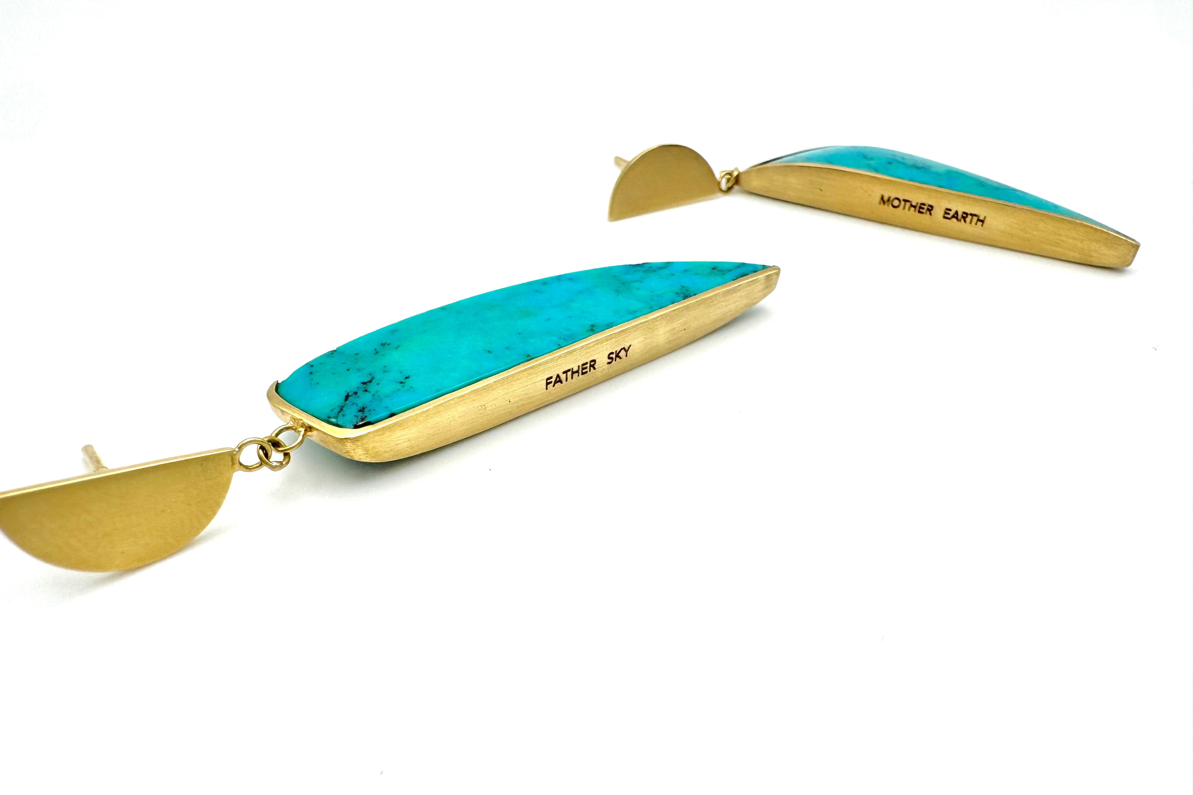 Nomade Cut Turquoise Lateral Earrings-Y14k
