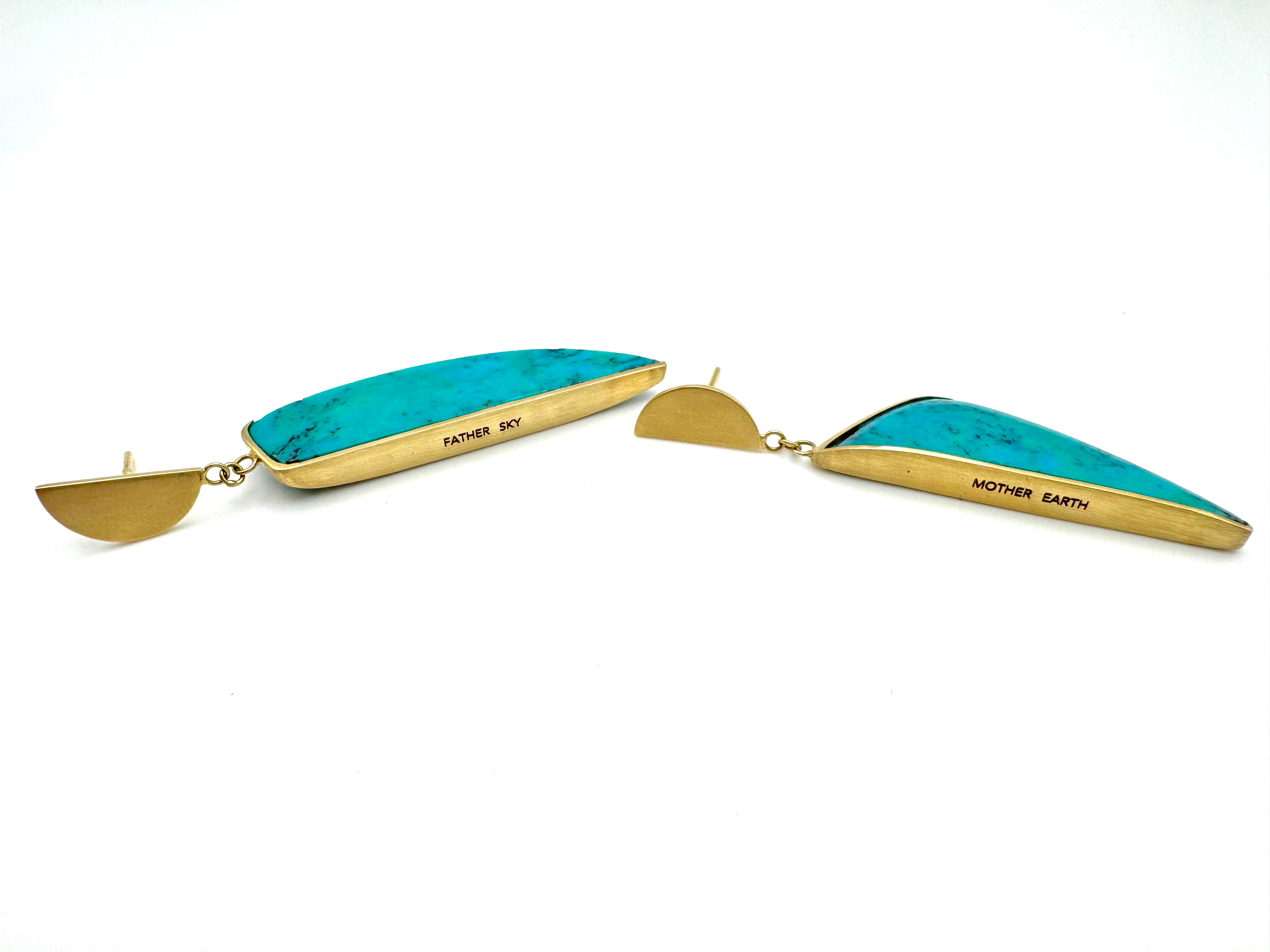 Nomade Cut Turquoise Lateral Earrings-Y14k