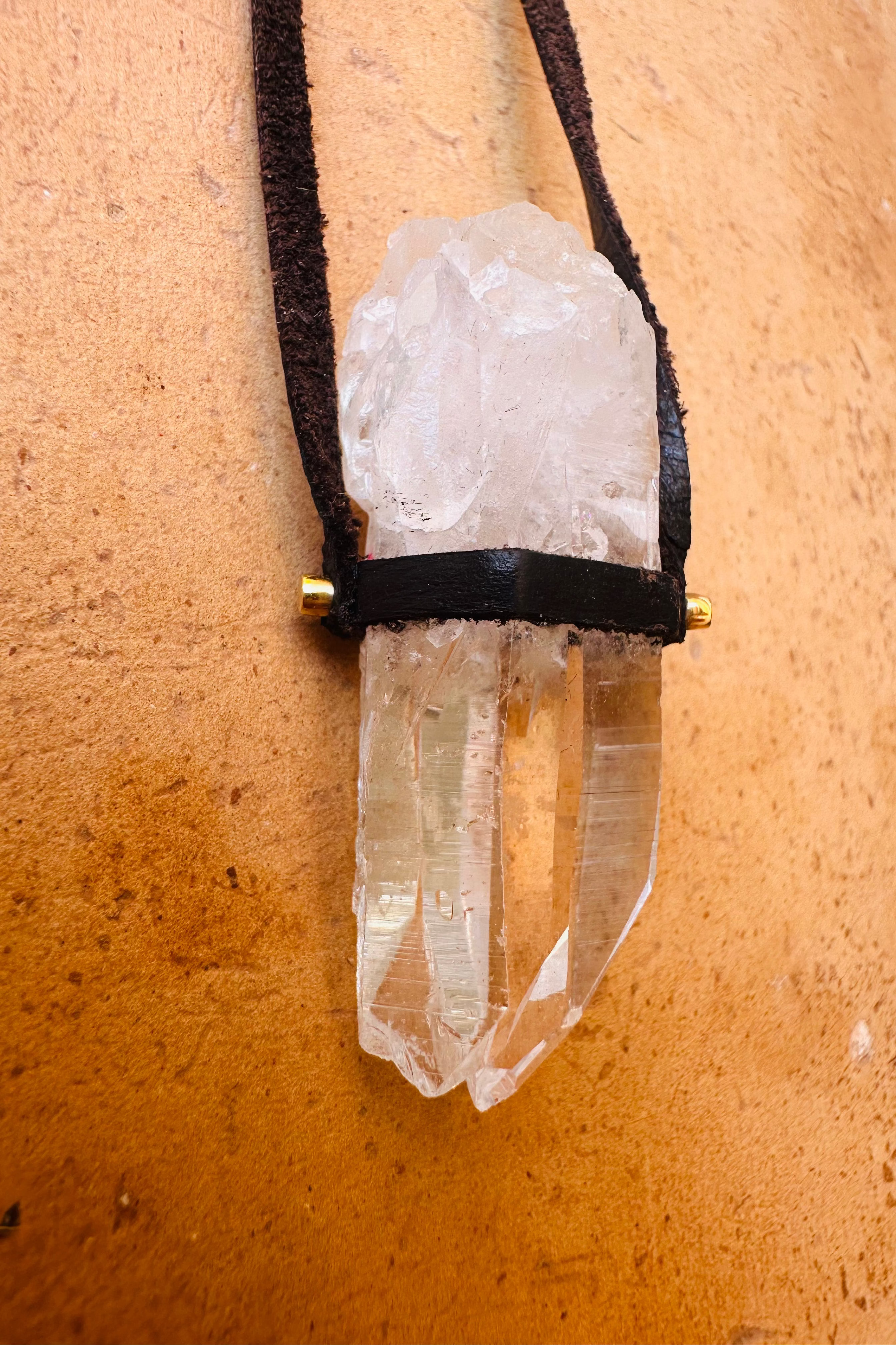 Clear Quartz Point Small Amulet - Raw (leather)