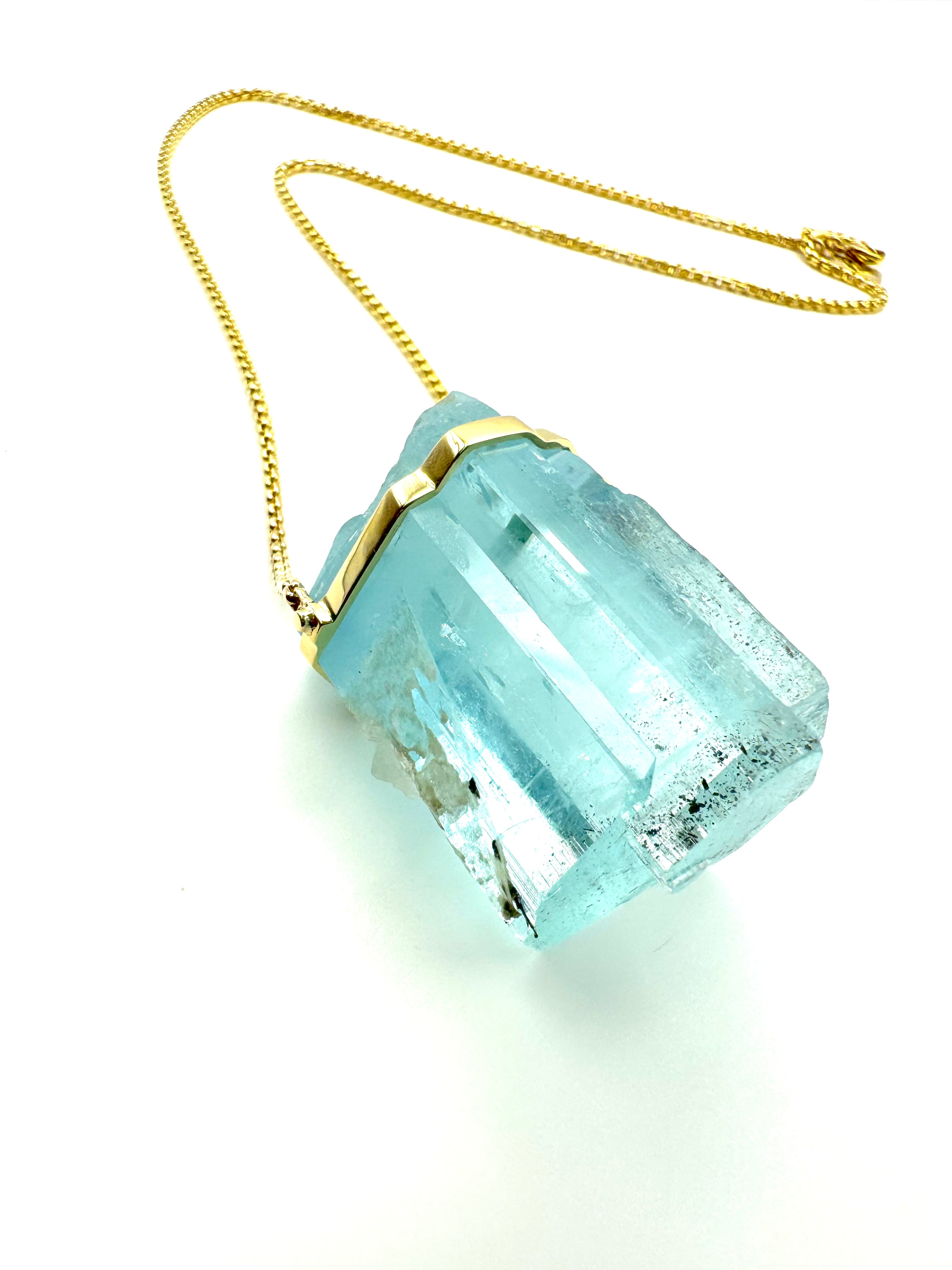 Classic Raw Aquamarine Extra Large Amulet-Y14k