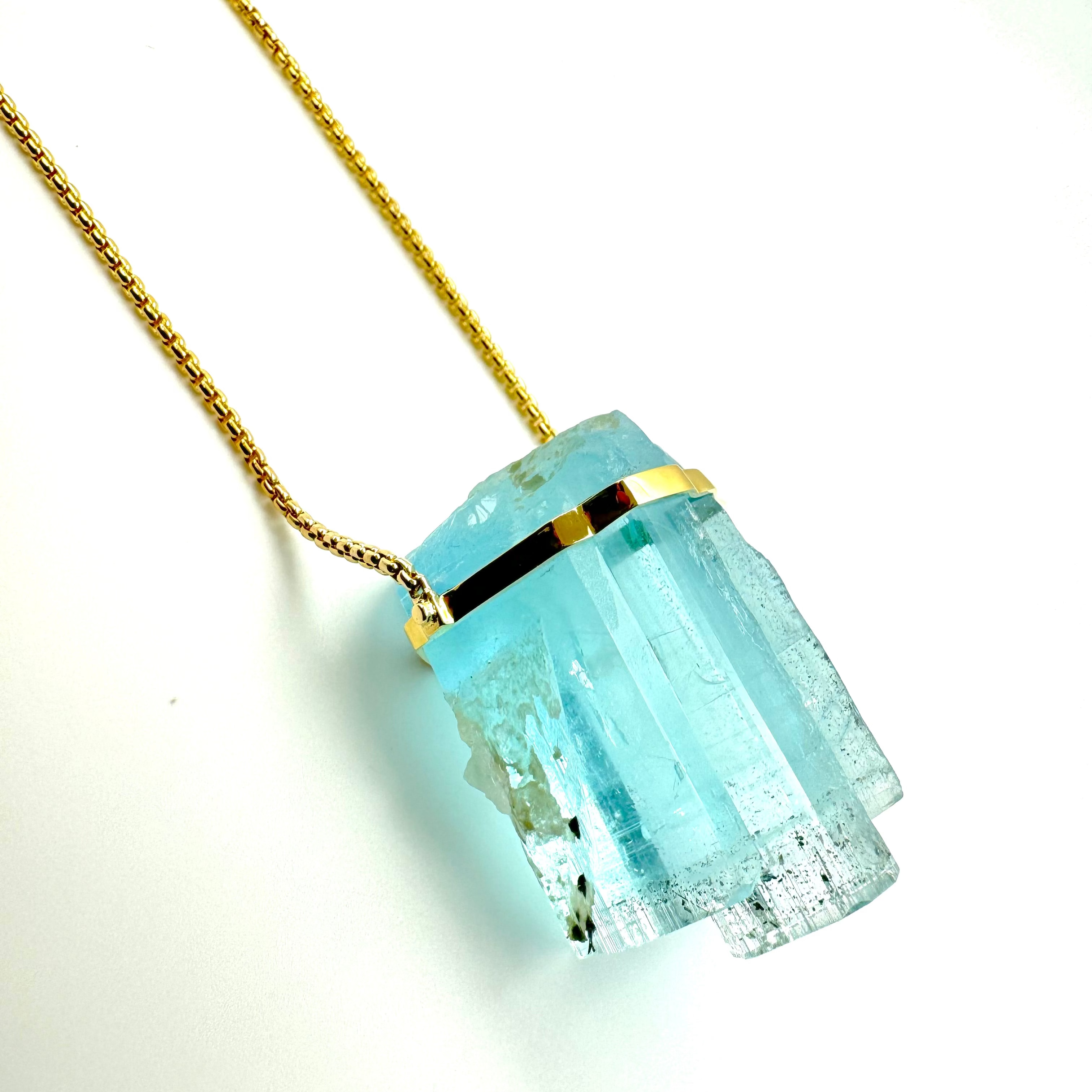 Classic Raw Aquamarine Extra Large Amulet-Y14k