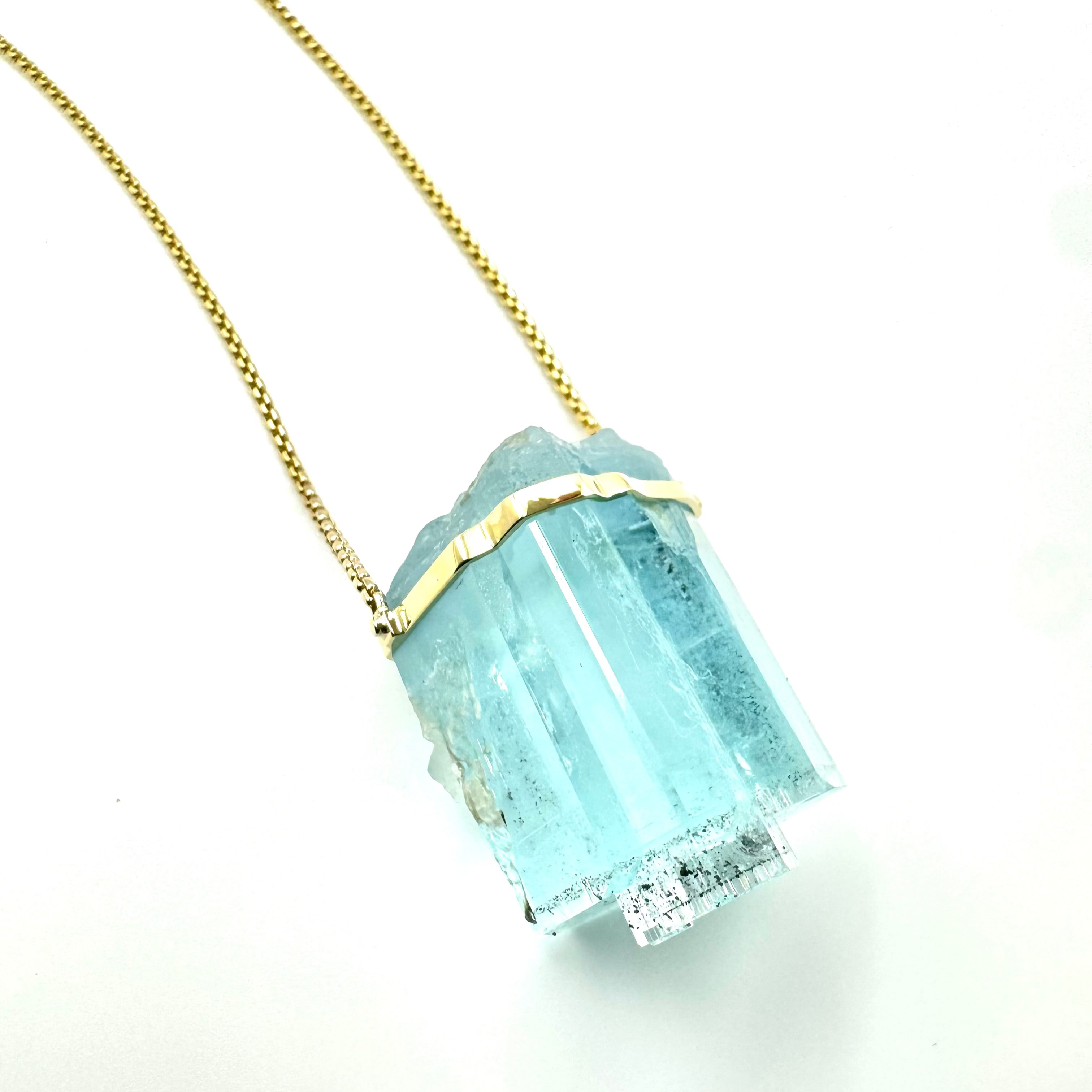Classic Raw Aquamarine Extra Large Amulet-Y14k