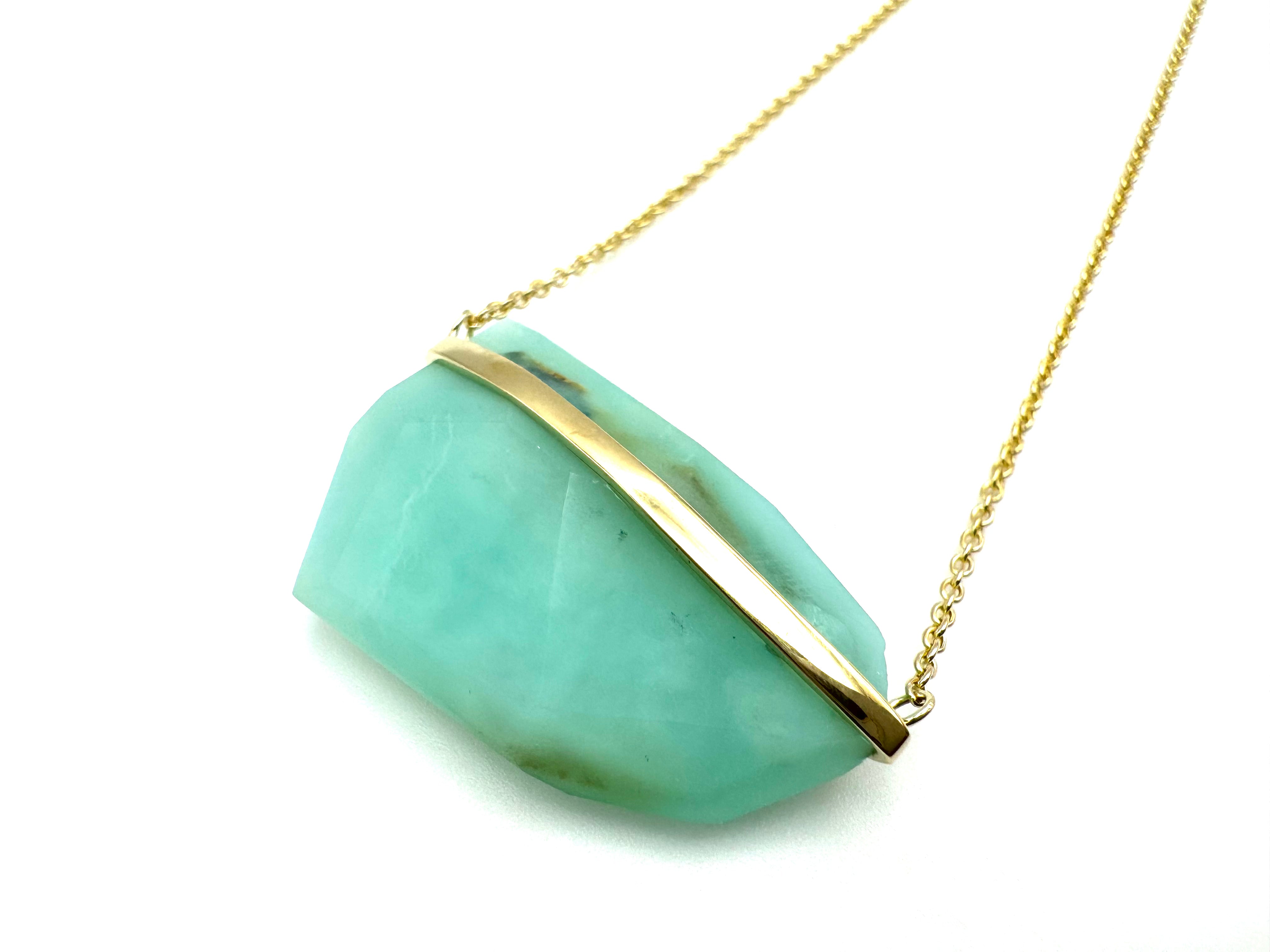 Classic Cut Blue Opal Lip Amulet-Y14k