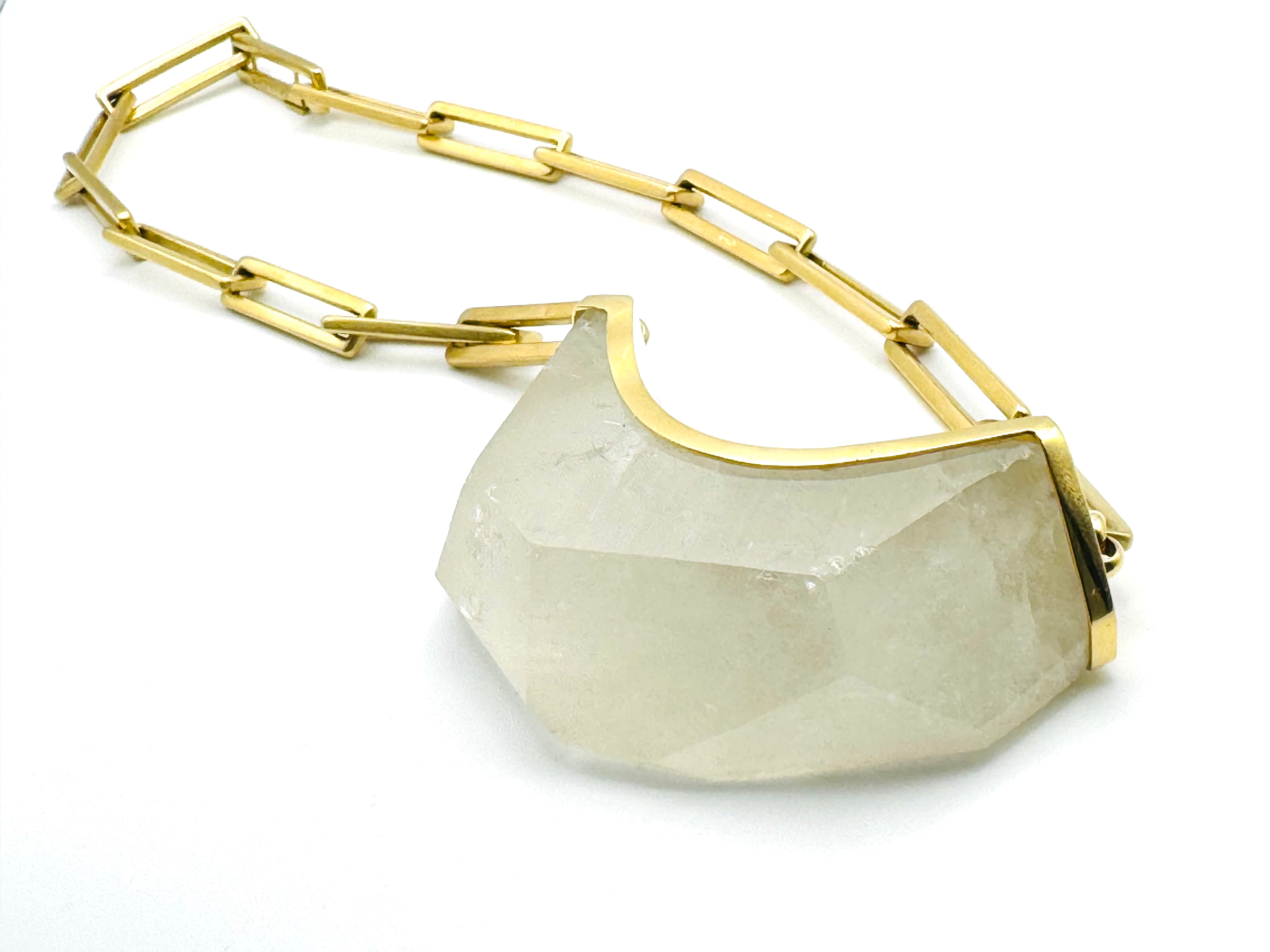 Classic Cut Clear Quartz Top Amulet-Y18k