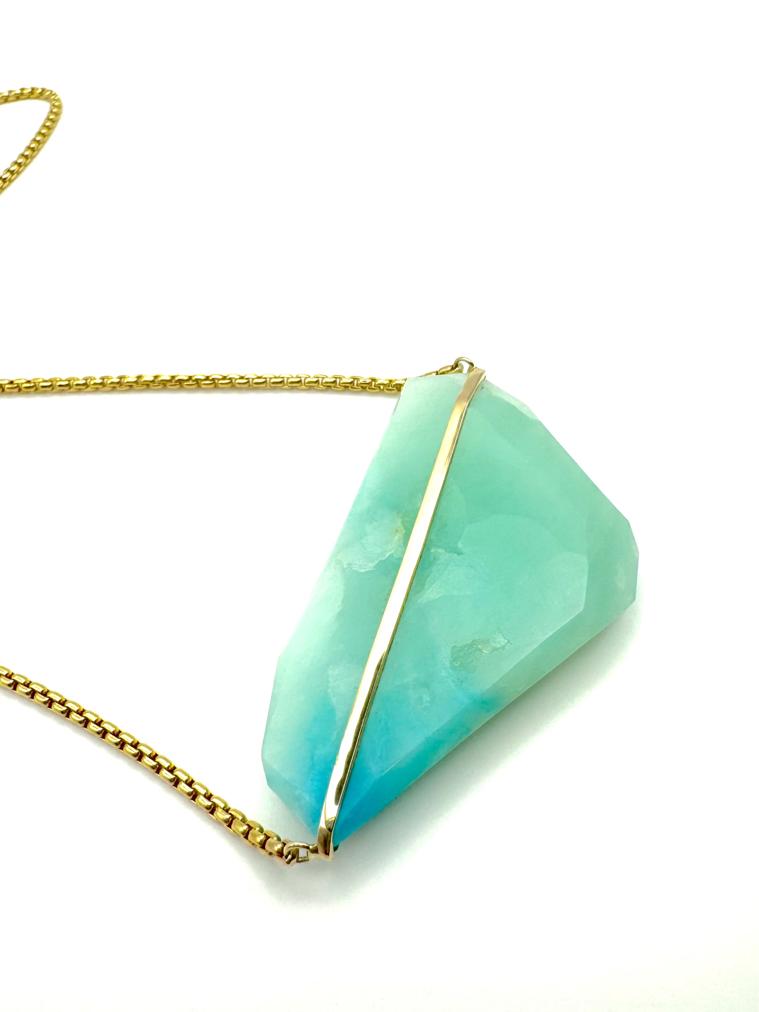 Classic Cut Blue Opal Lip Amulet-Y14k