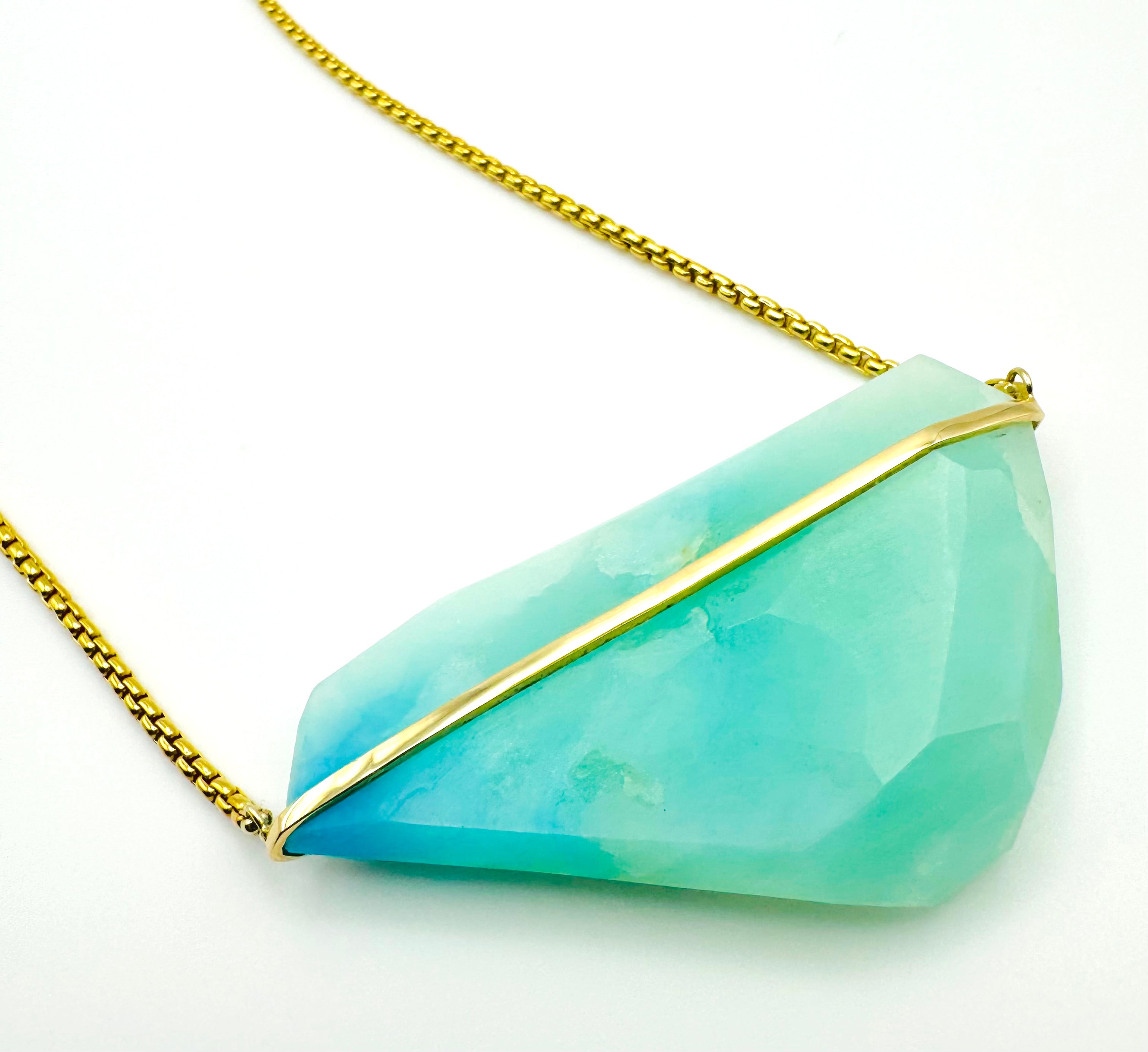 Classic Cut Blue Opal Lip Amulet-Y14k