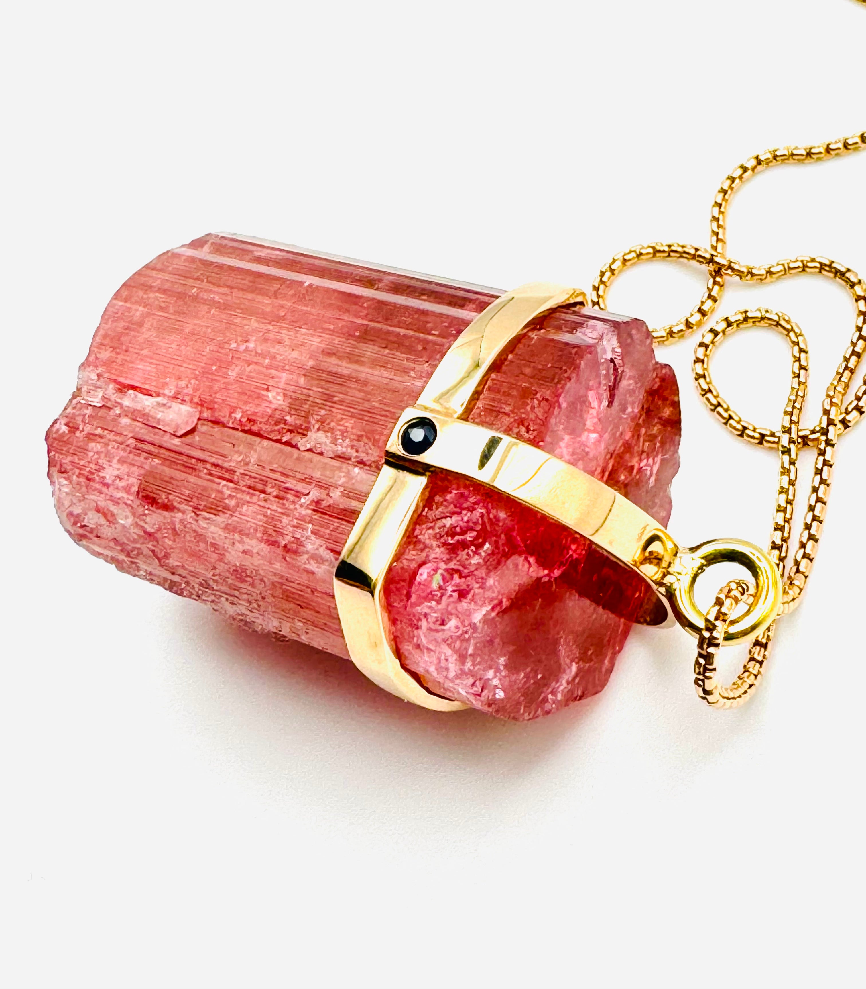 Classic Raw Pink Tourmaline Amulet-P14k