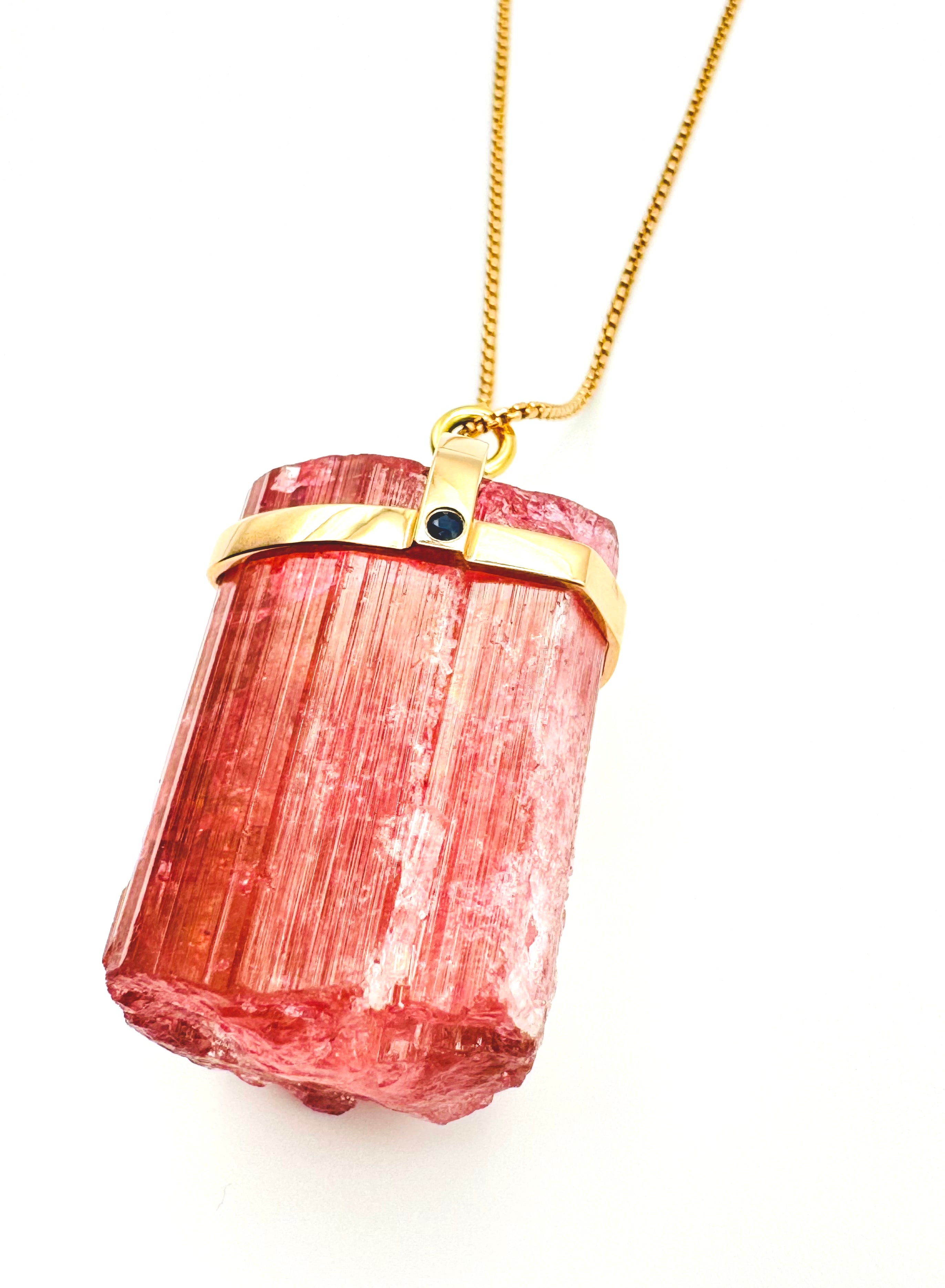Classic Raw Pink Tourmaline Amulet-P14k