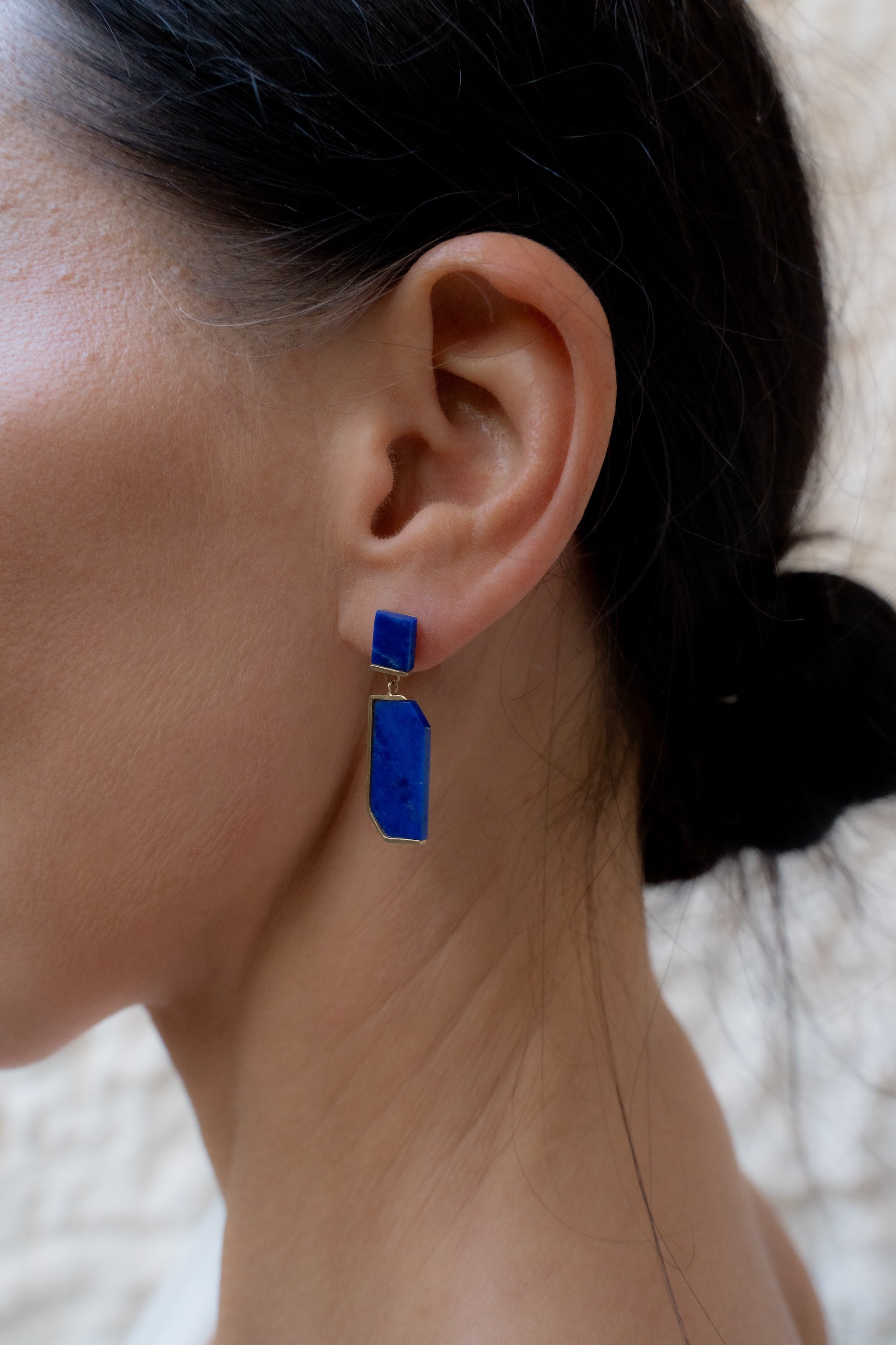Nomade Cut Lapis Lazuli Lateral Earrings-Y14k