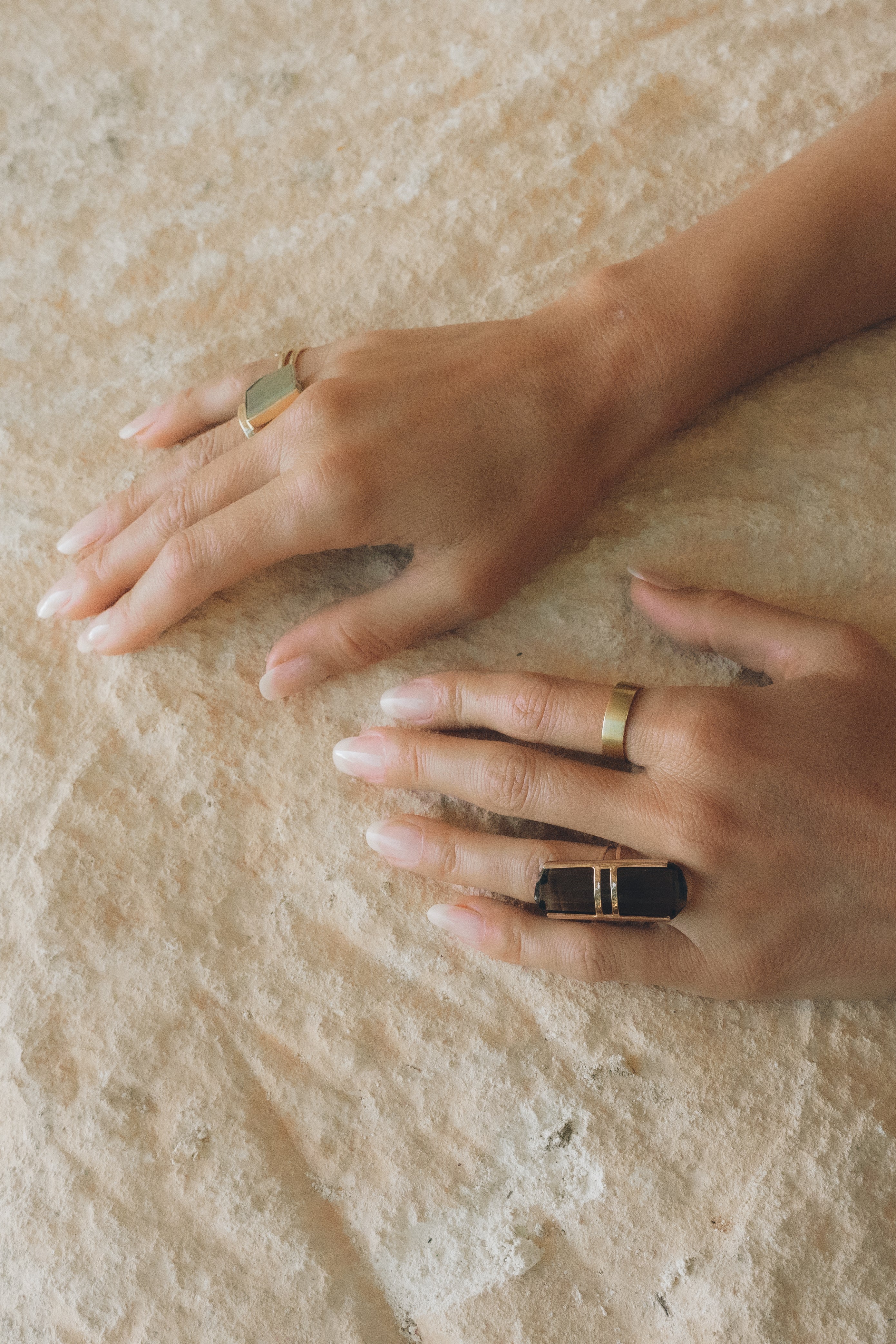 Nomade Organic Smoky Quartz Double Ring-Y14k