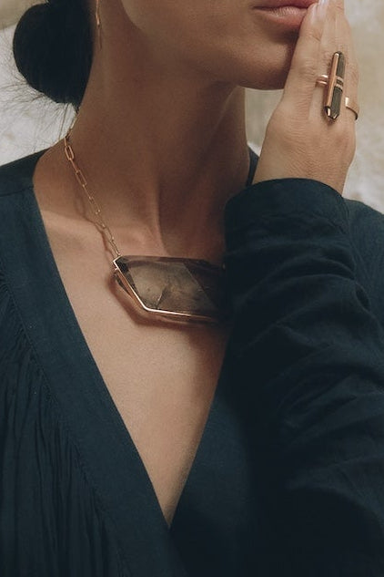 Smoky Quartz Wrap Amulet - Cut
