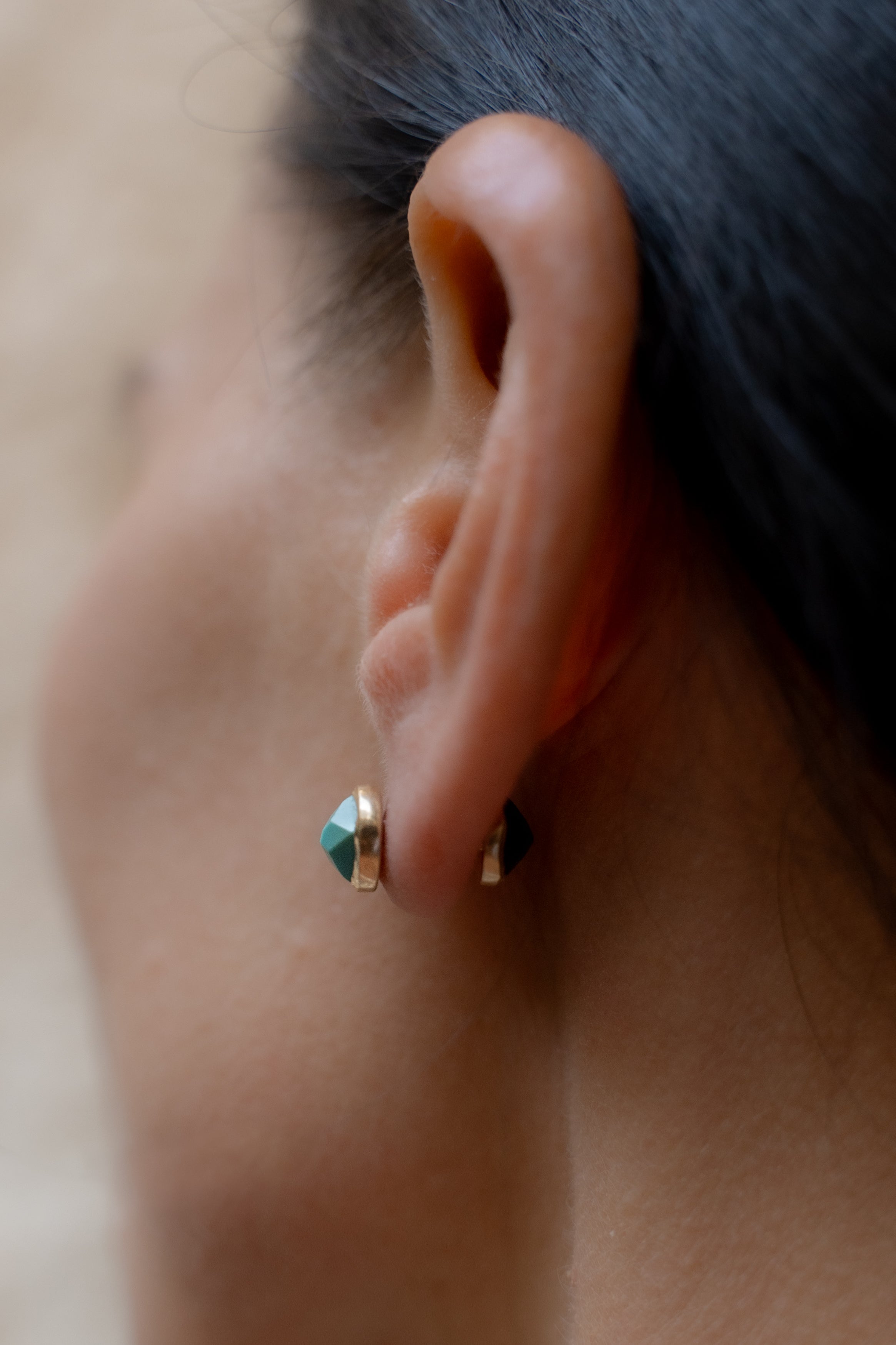 Classic Organic Turquoise & Black Onix Double Star Earrings-Y14k