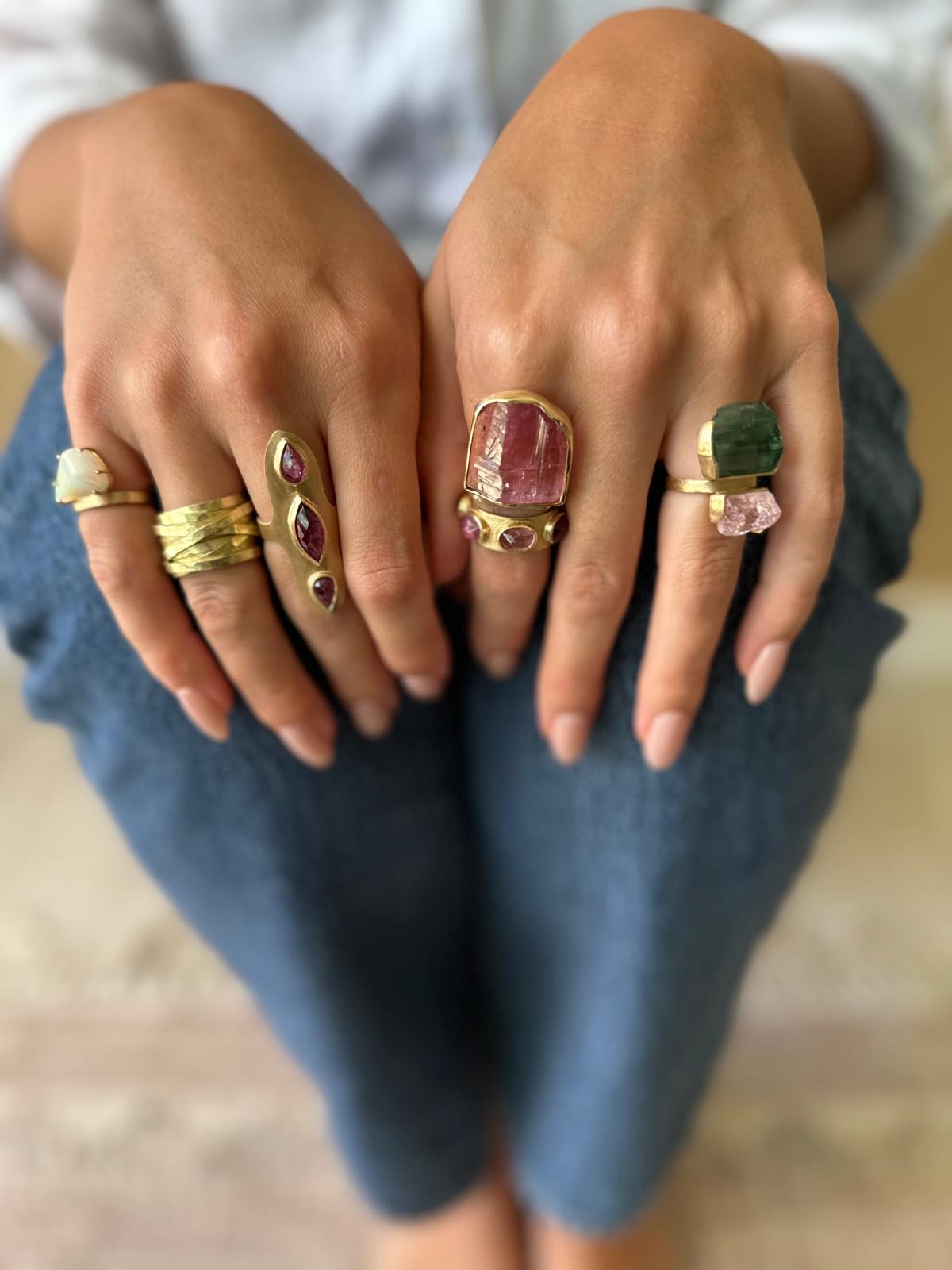 Nectar Raw Pink Tourmaline Top Ring-Y18k