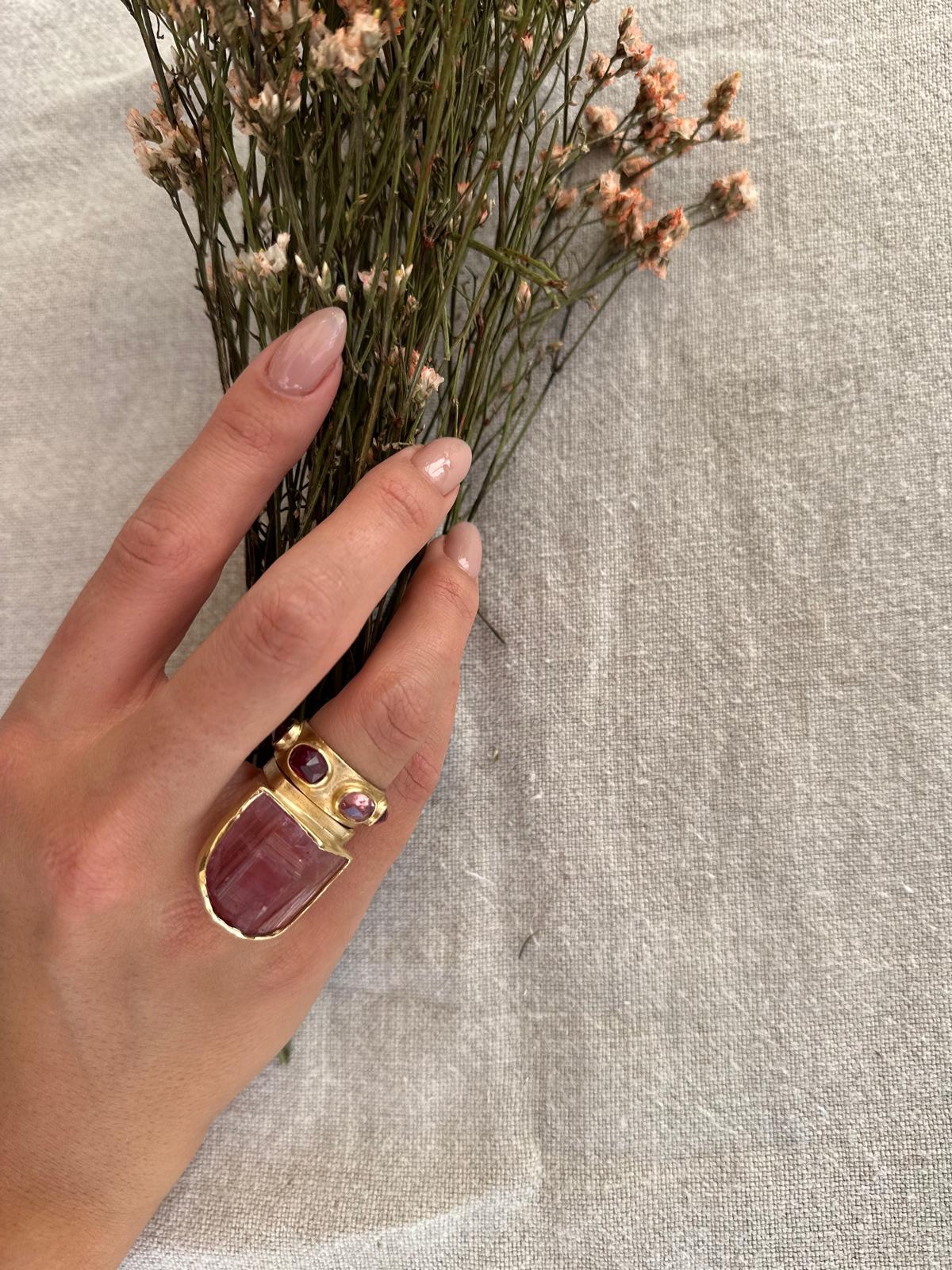 Nectar Raw Pink Tourmaline Top Ring-Y18k