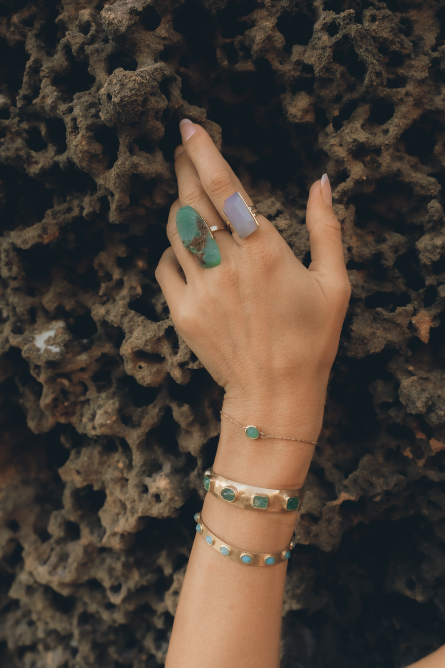 Classic Organic Chalcedony Double Ring-Y14k