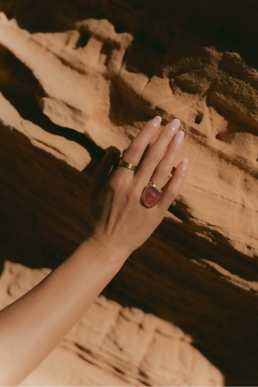 Nectar Raw Pink Tourmaline Top Ring-Y18k