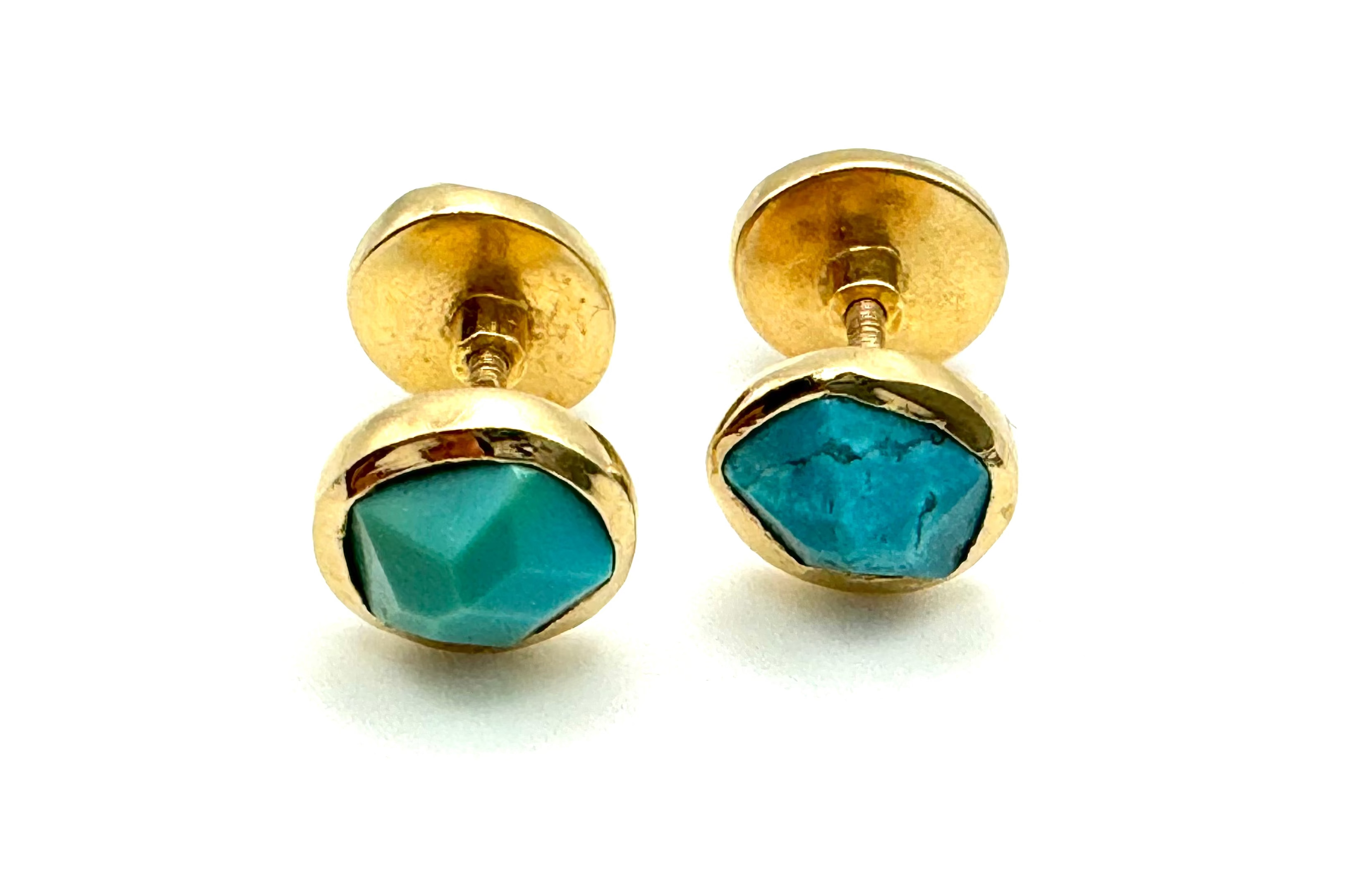 Classic Organic Turquoise & Black Onix Double Star Earrings-Y14k