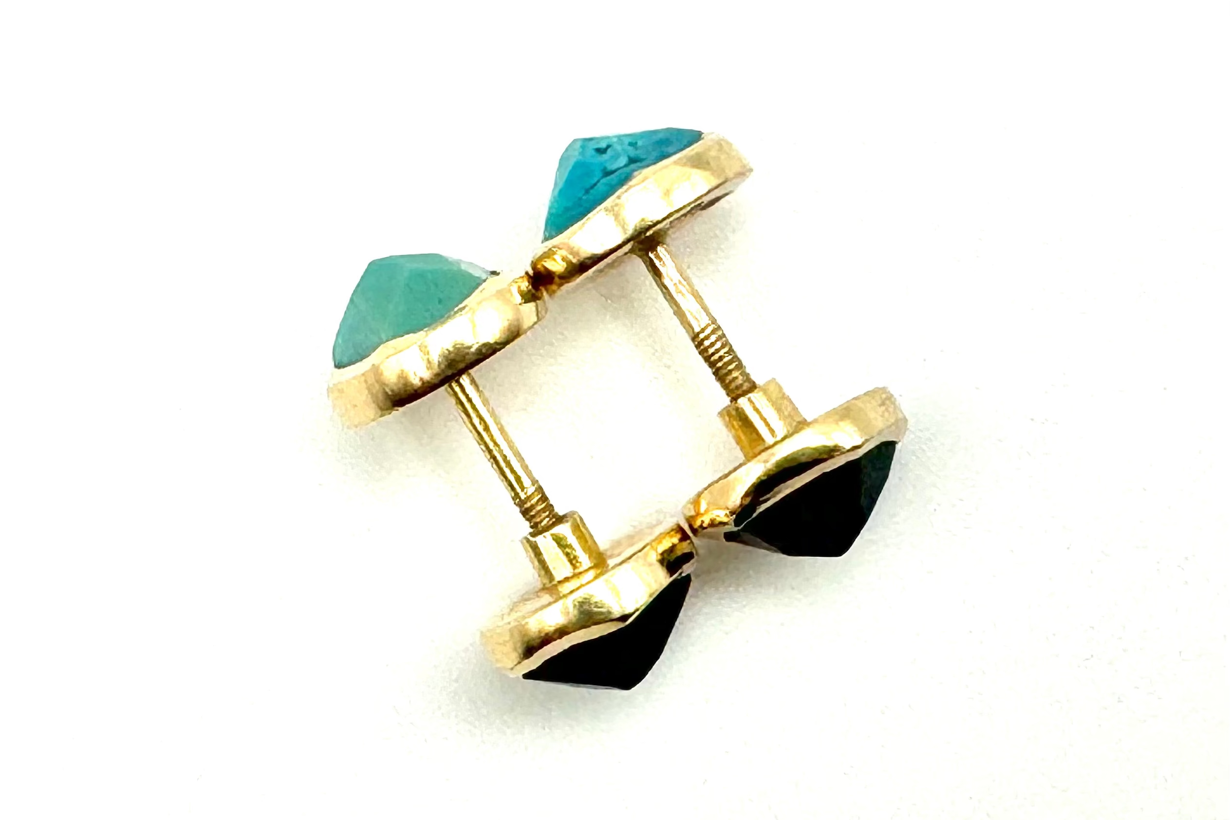 Classic Organic Turquoise & Black Onix Double Star Earrings-Y14k