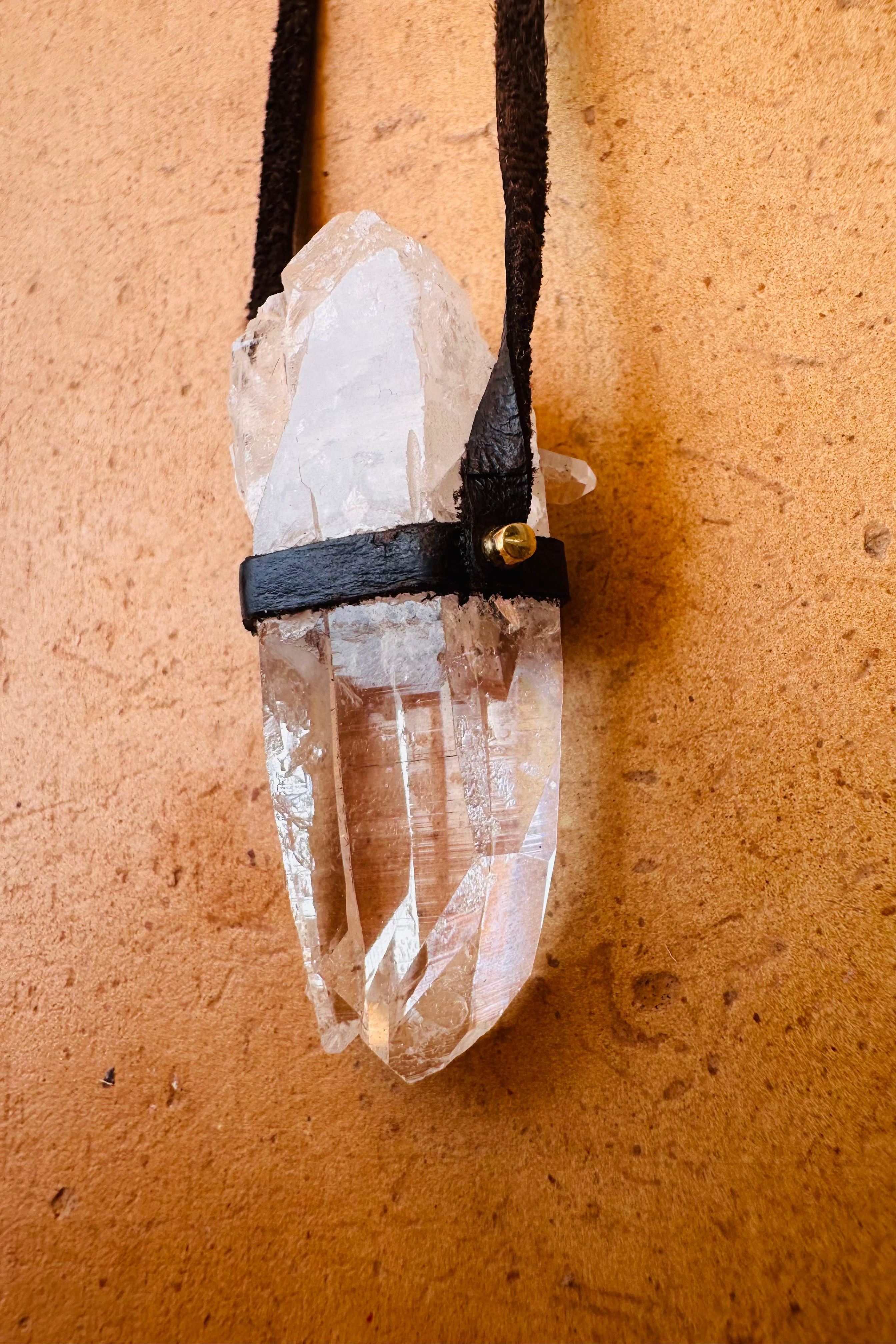 Clear Quartz Point Small Amulet - Raw (leather)