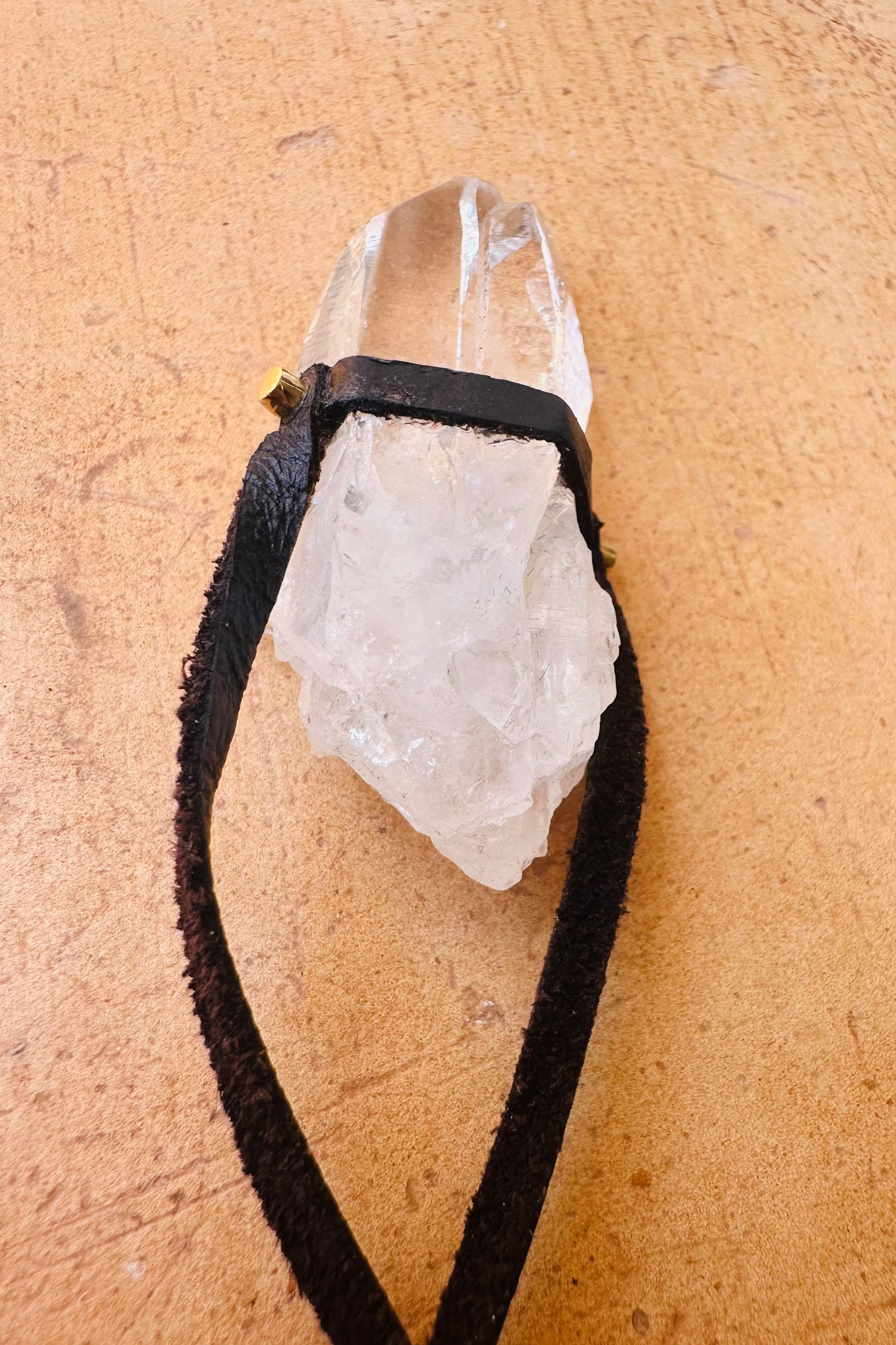 Clear Quartz Point Small Amulet - Raw (leather)