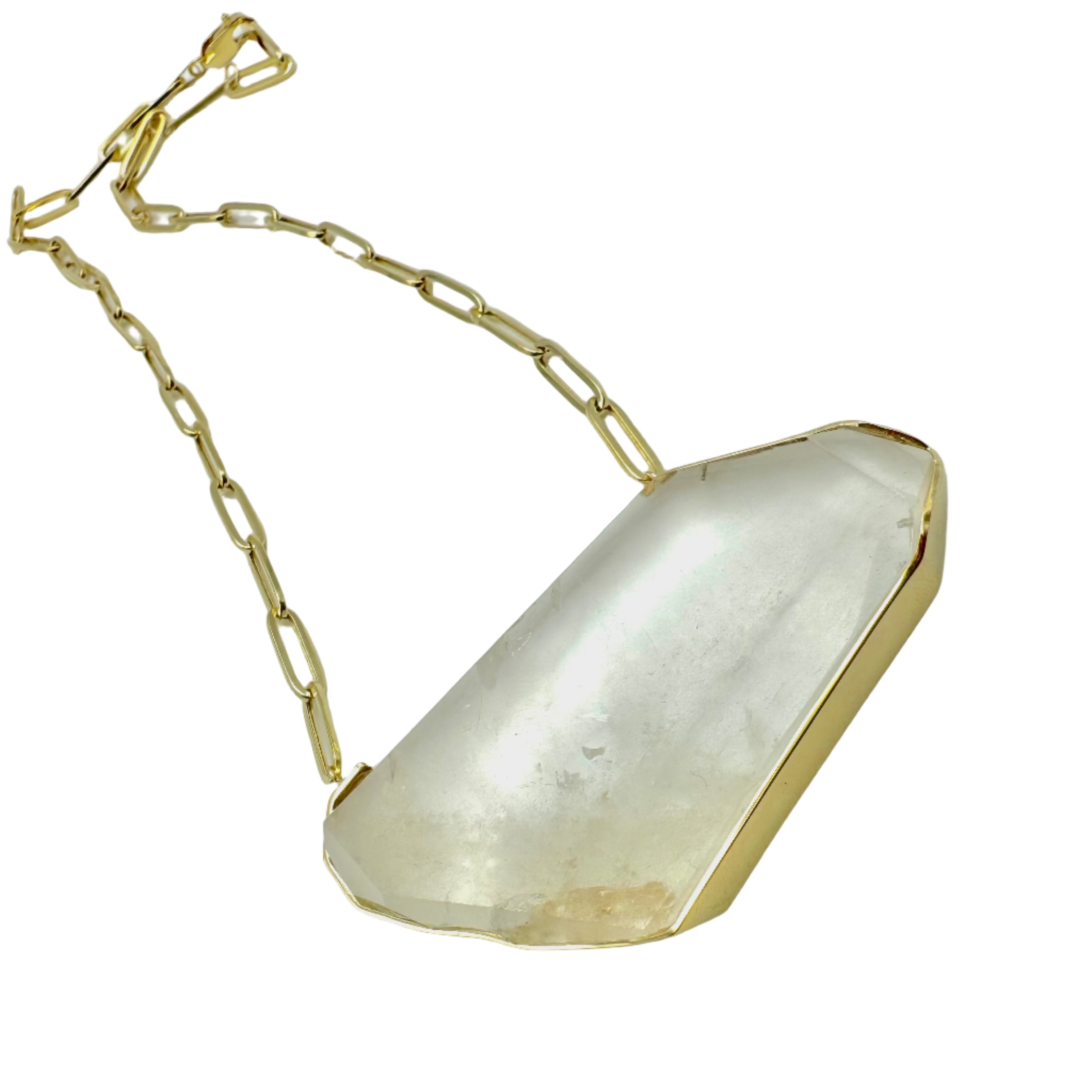 Classic Cut Clear Quartz Wrap Amulet-Y14k