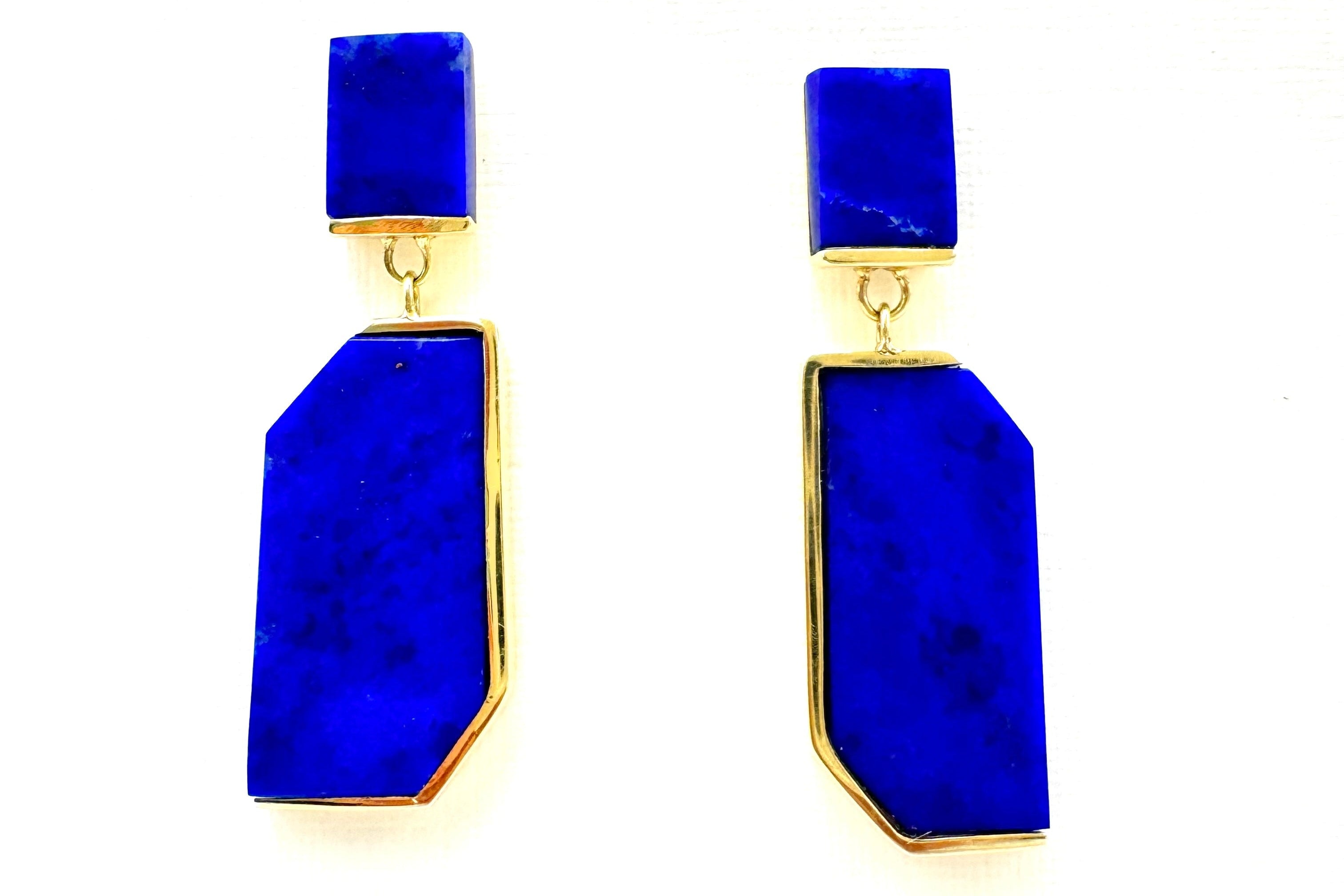 Nomade Cut Lapis Lazuli Lateral Earrings-Y14k