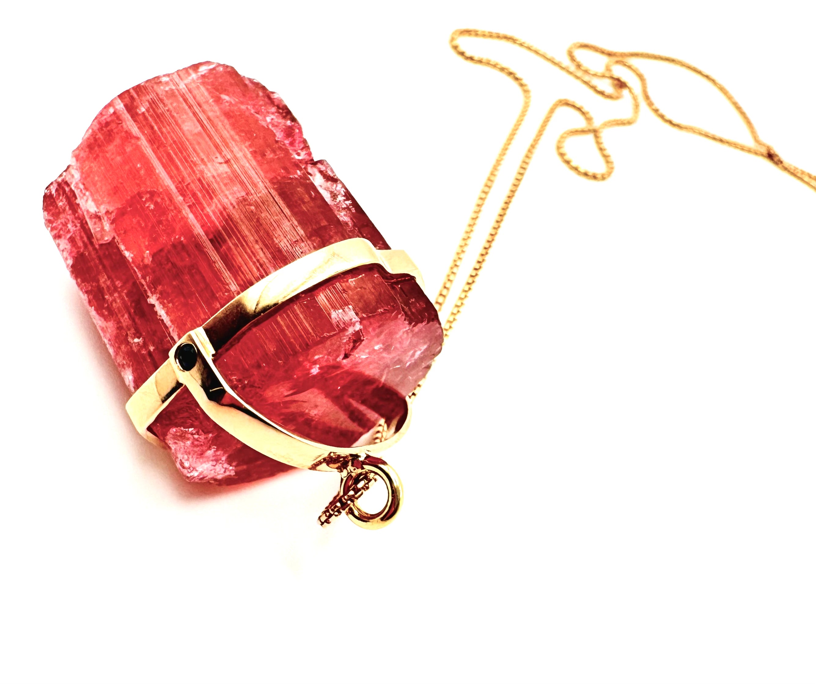 Classic Raw Pink Tourmaline Amulet-P14k