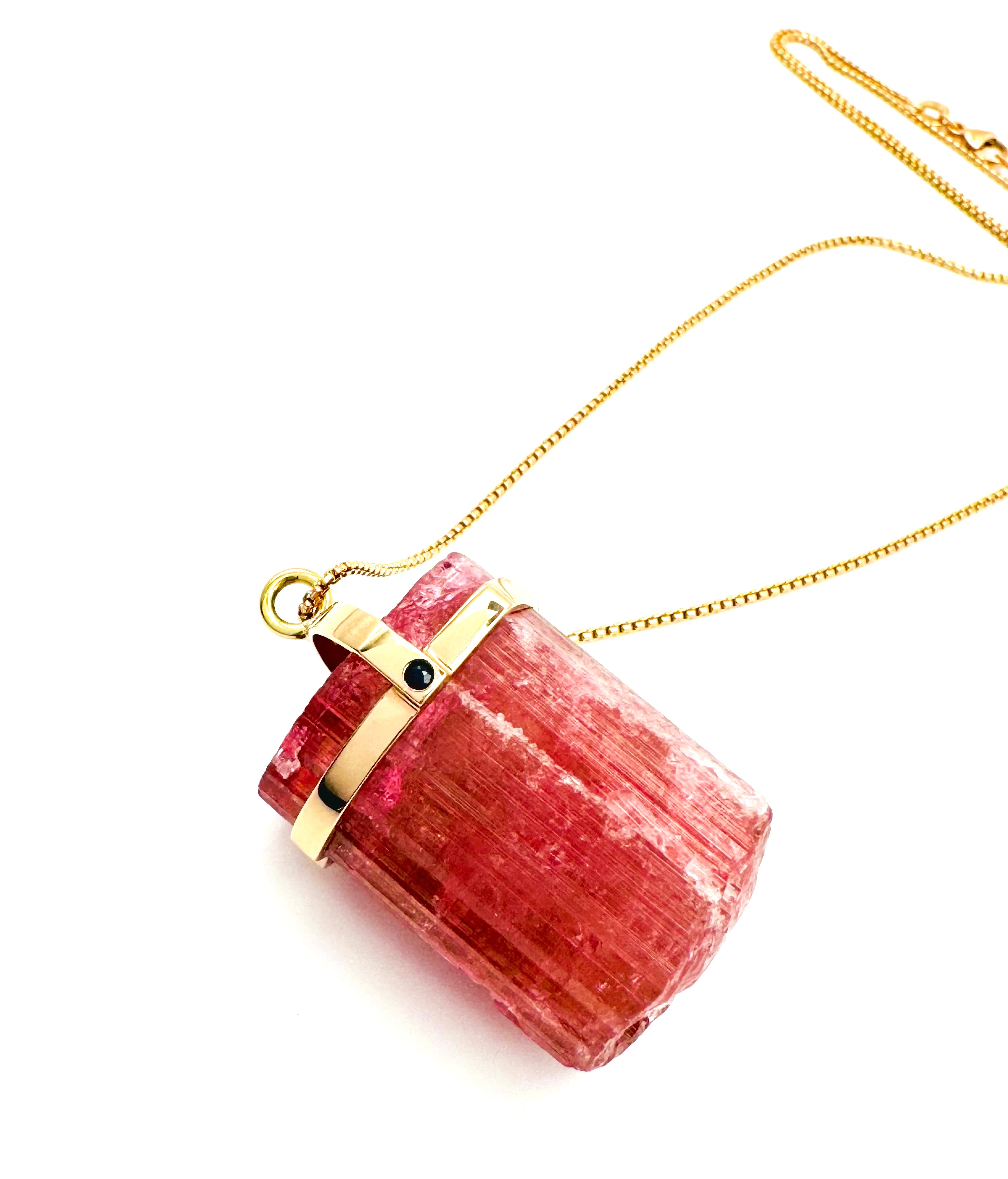 Classic Raw Pink Tourmaline Amulet-P14k