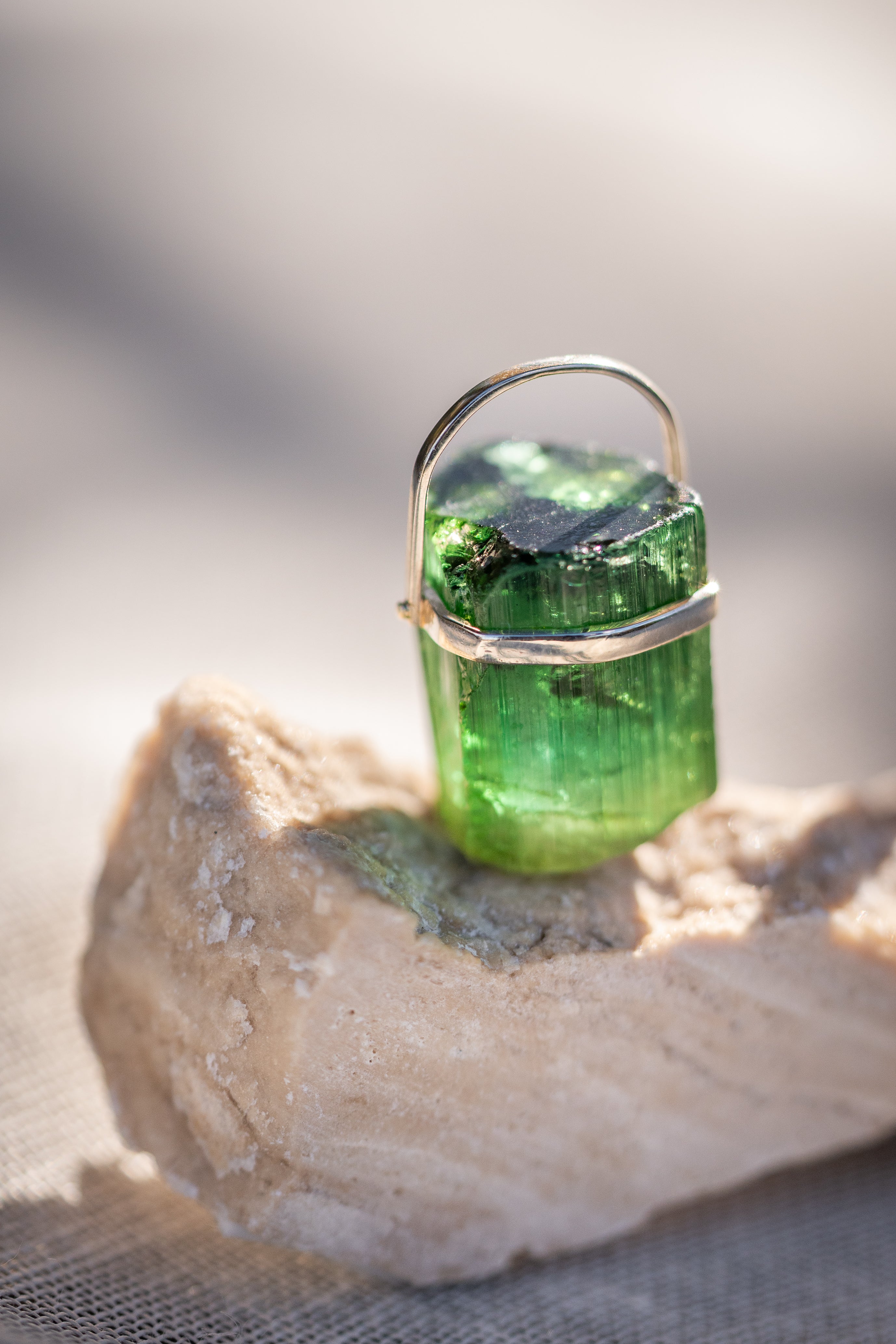 Classic Raw Green Tourmaline Amulet-Y14k