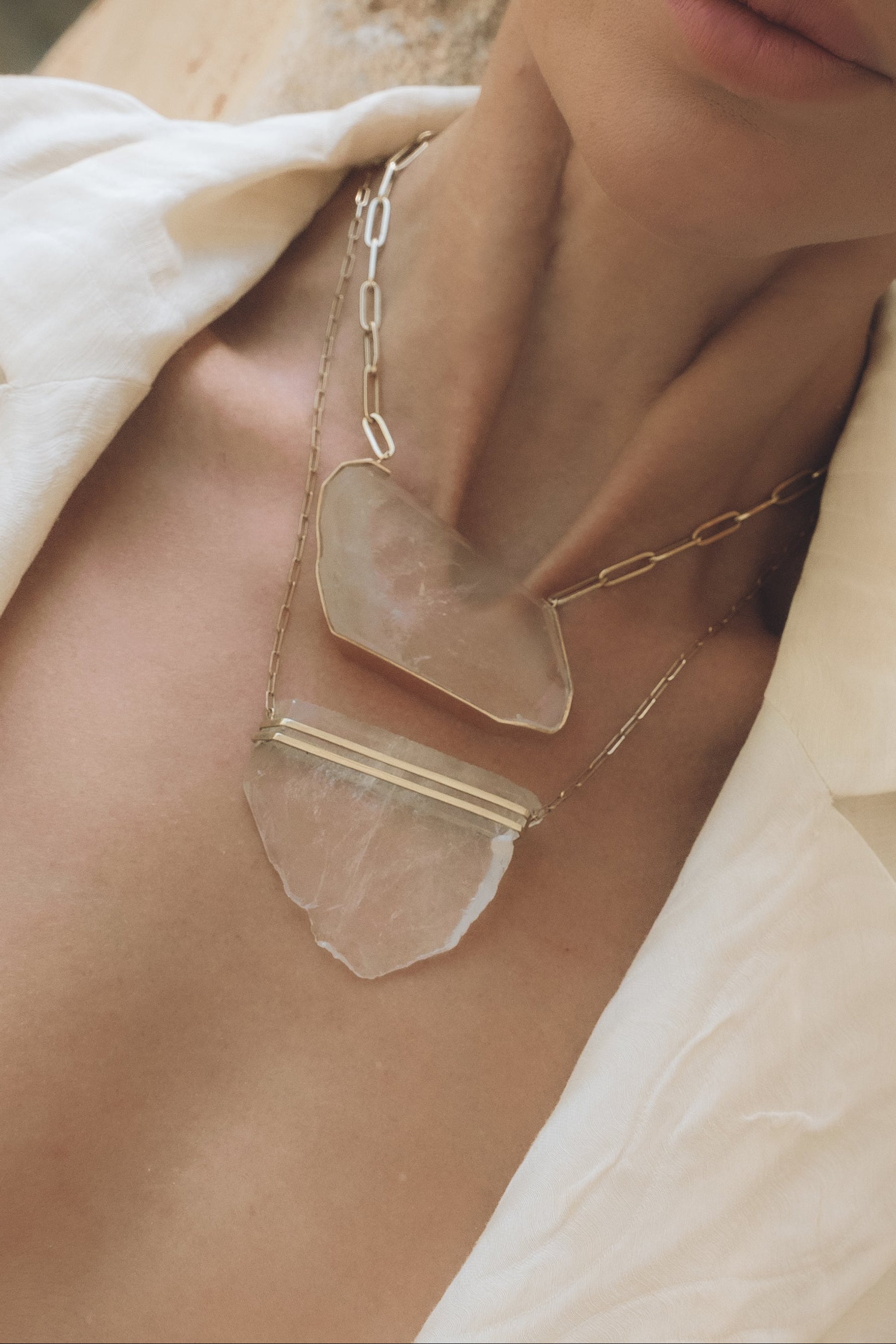 Classic Raw Clear Quartz  Double Amulet-Y14k