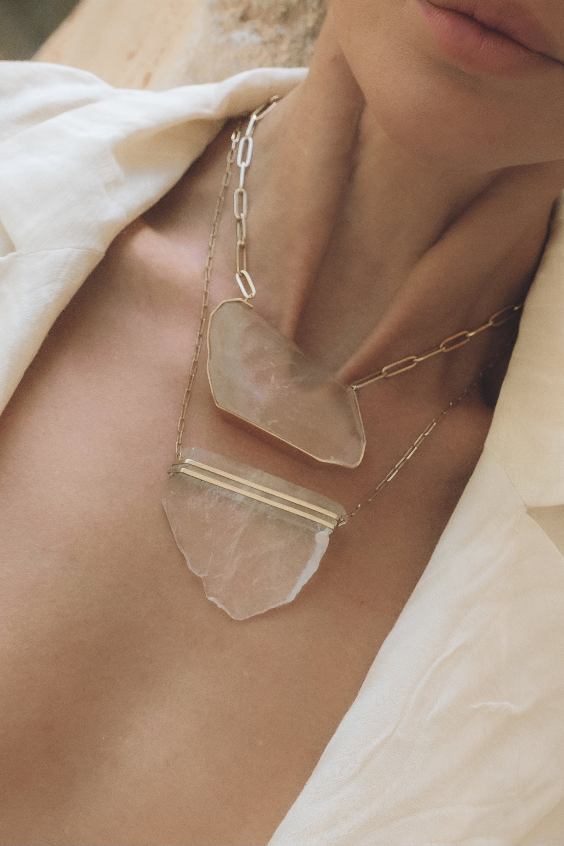 Classic Cut Clear Quartz Wrap Amulet-Y14k