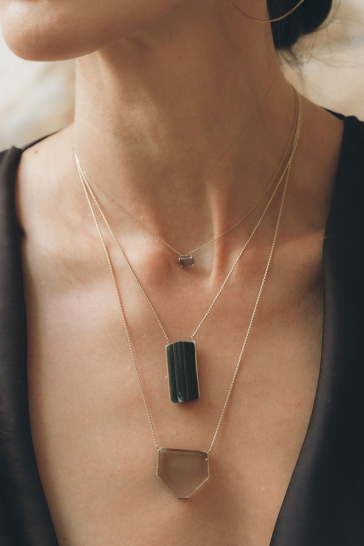 Necklace Black Tourmaline Double Amulet-Y14k