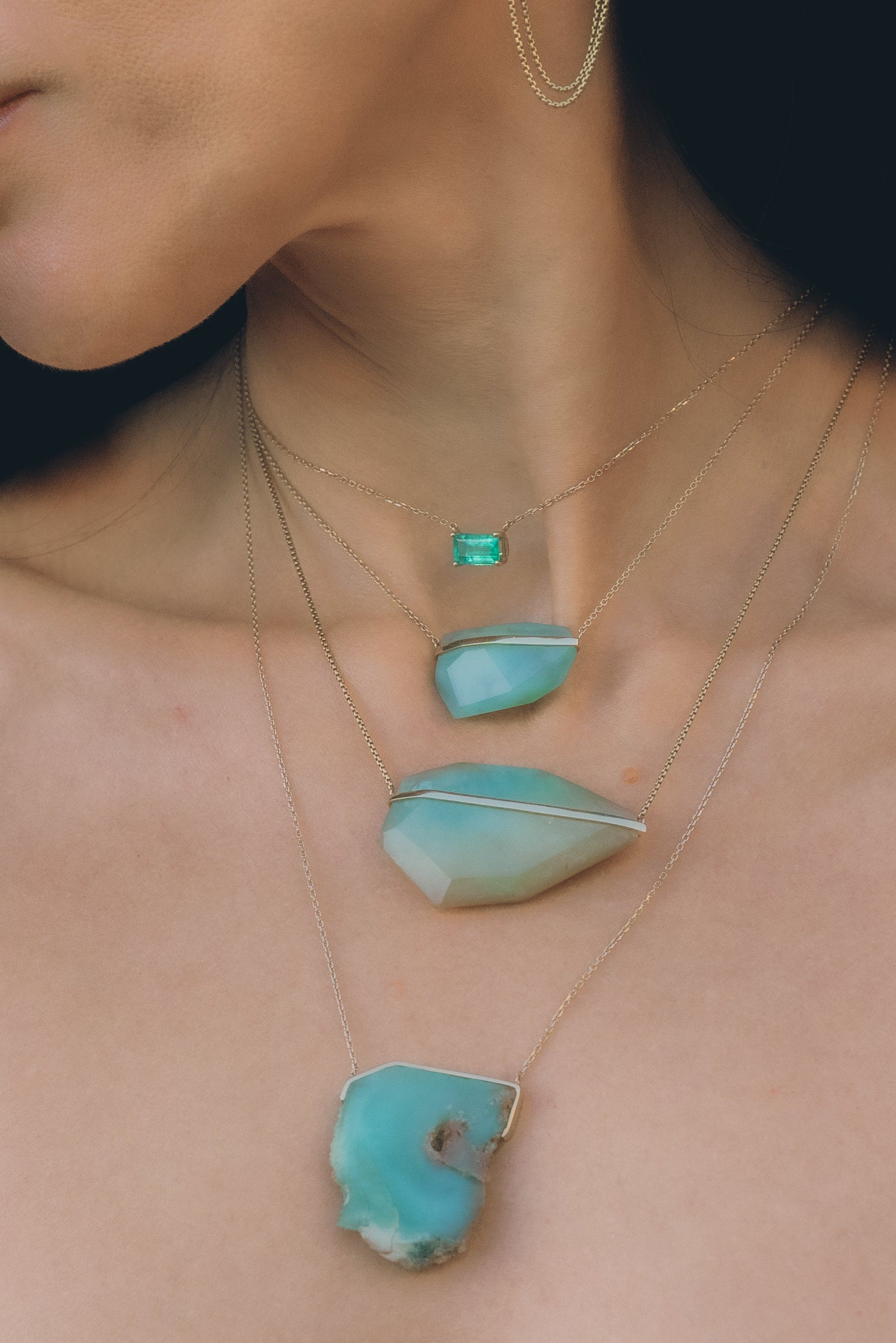 Classic Cut Blue Opal Lip Amulet-Y14k