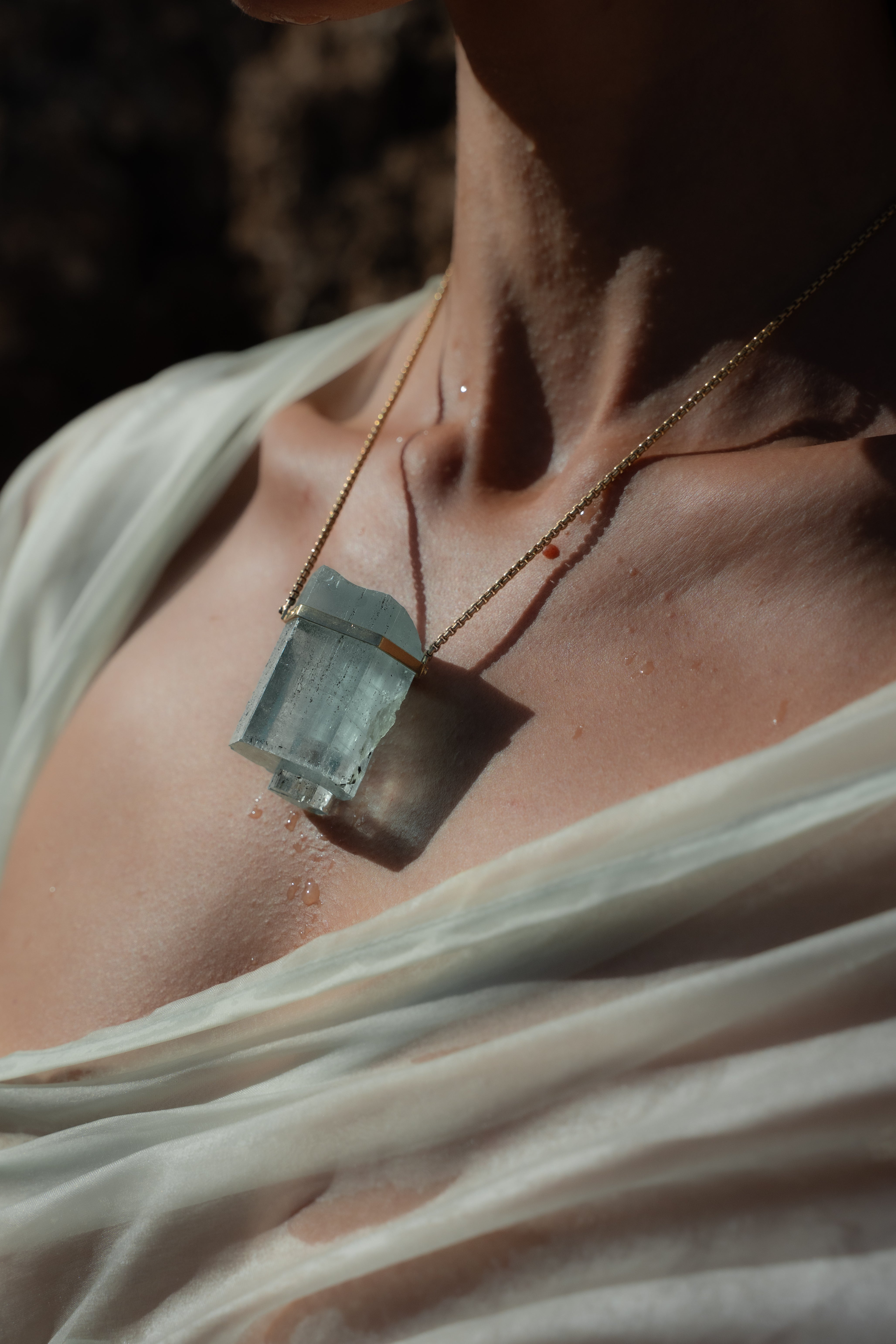 Classic Raw Aquamarine Extra Large Amulet-Y14k