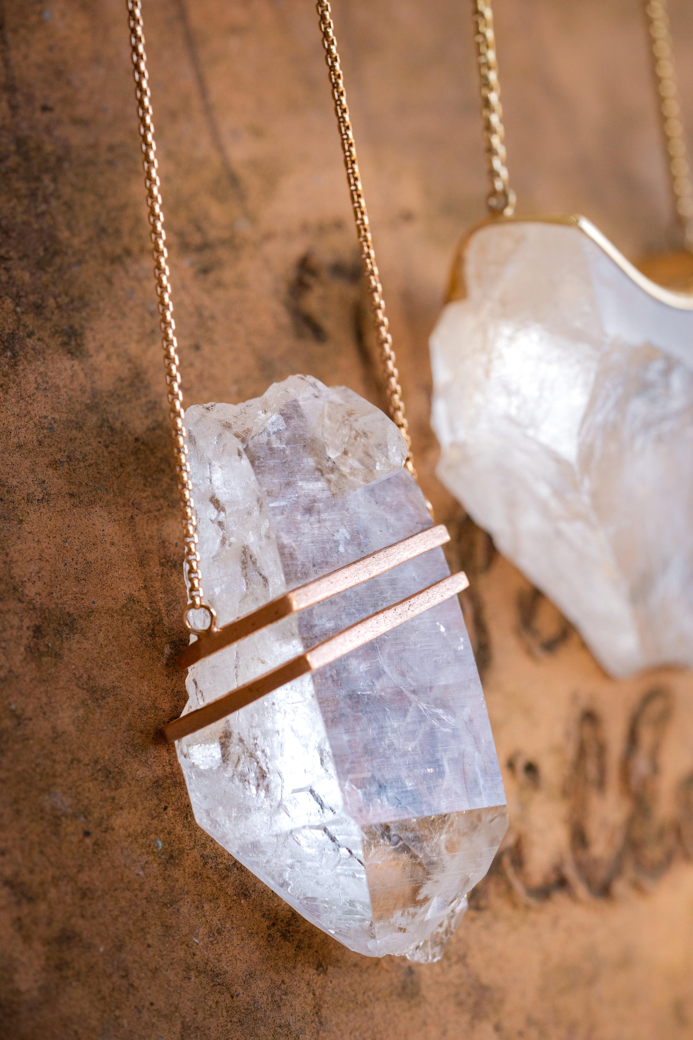 Classic Raw Clear Quartz Double Amulet-P14k