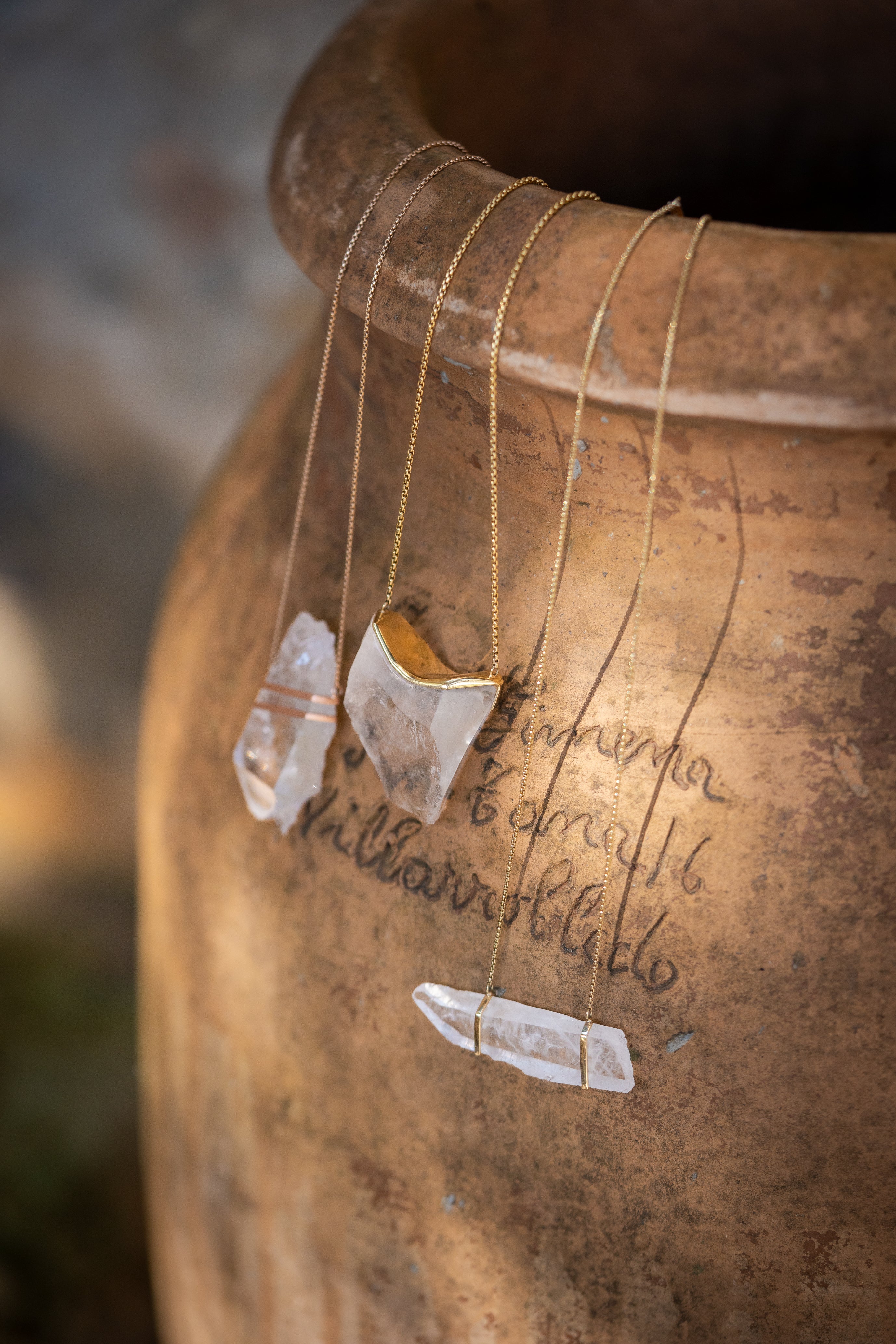 Classic Raw Clear Quartz Double Amulet-P14k